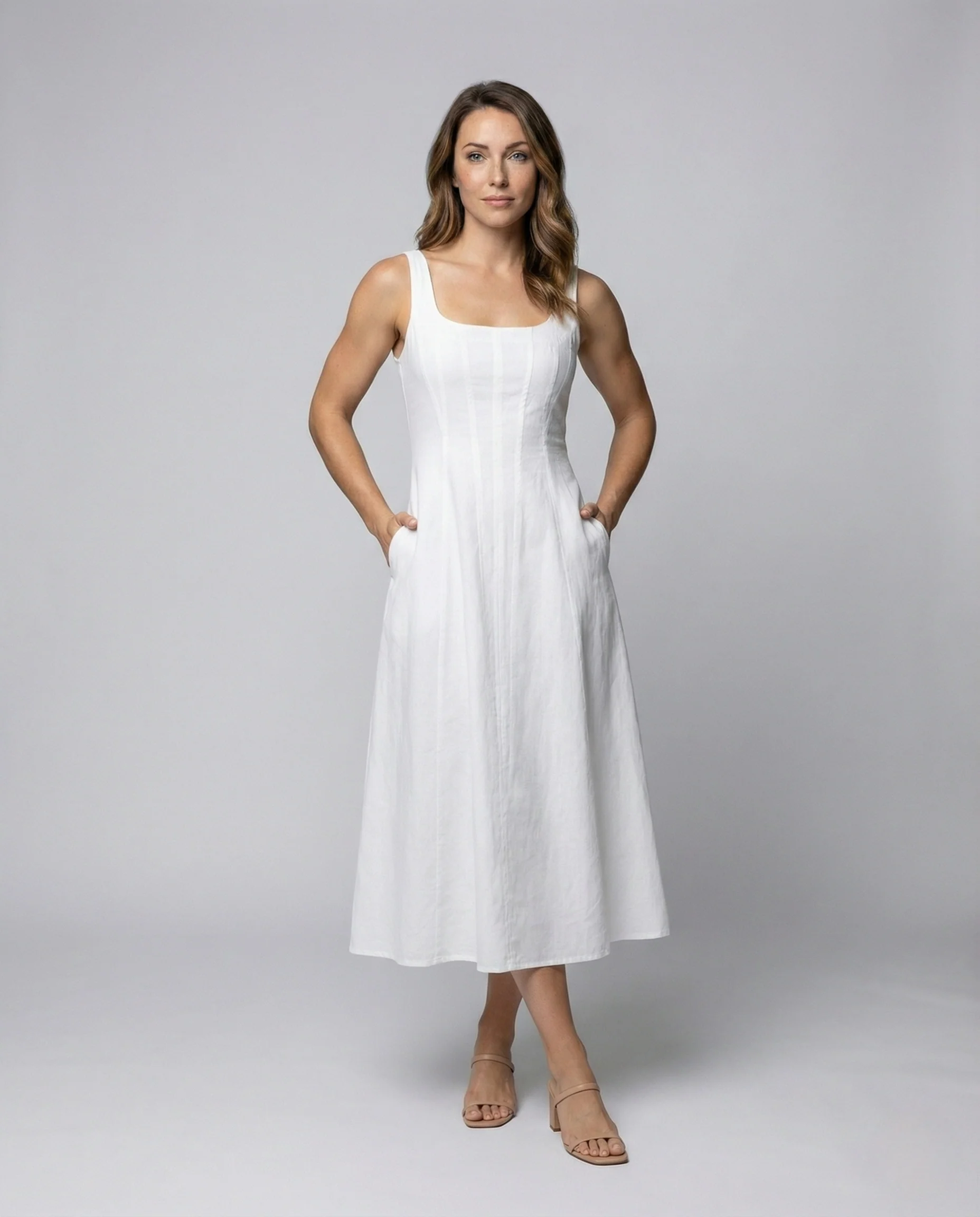Damen A-Linien Maxikleid mit eckigem Ausschnitt
