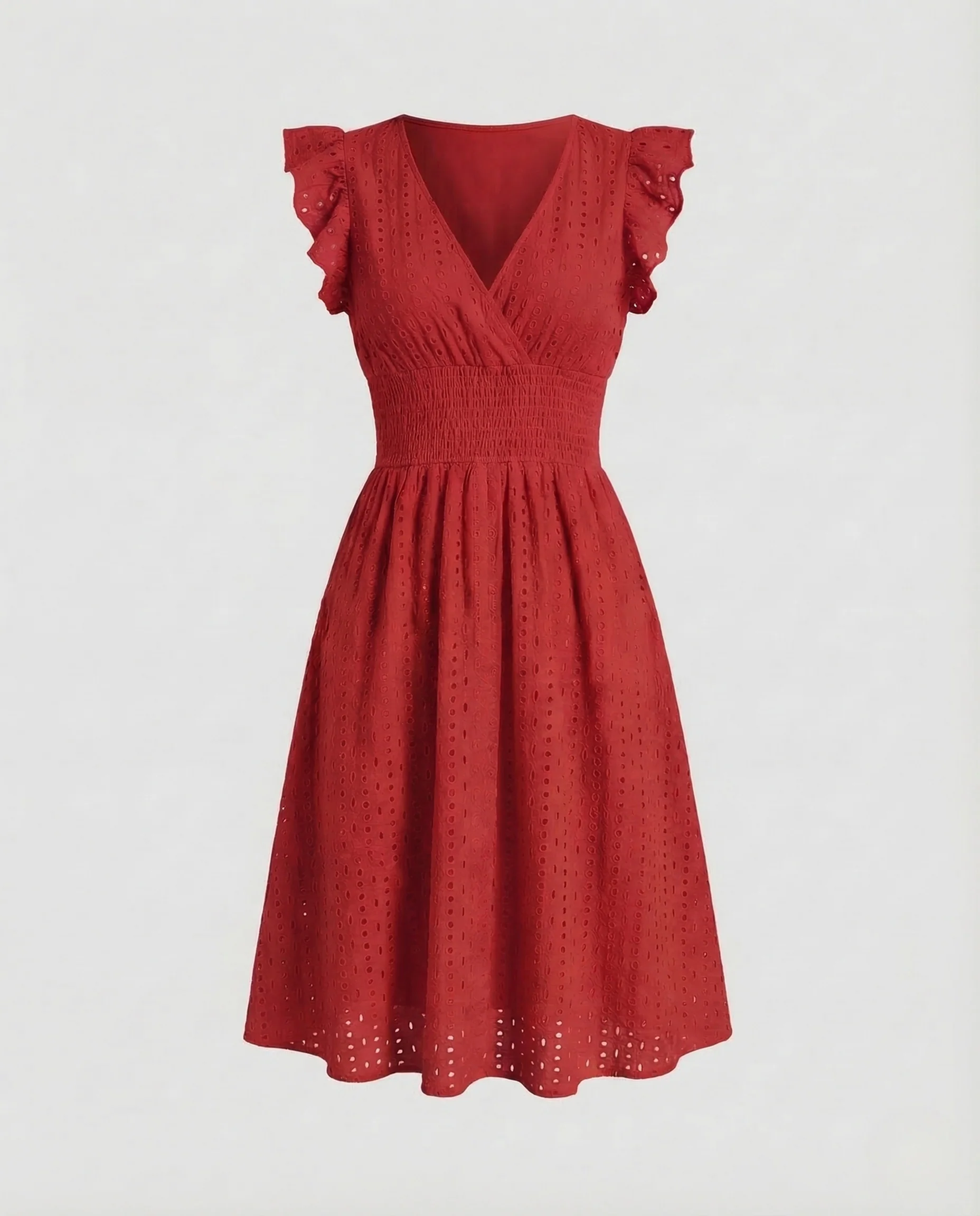 Damen Sommerkleid Lochstickerei V Ausschnitt - Image 11