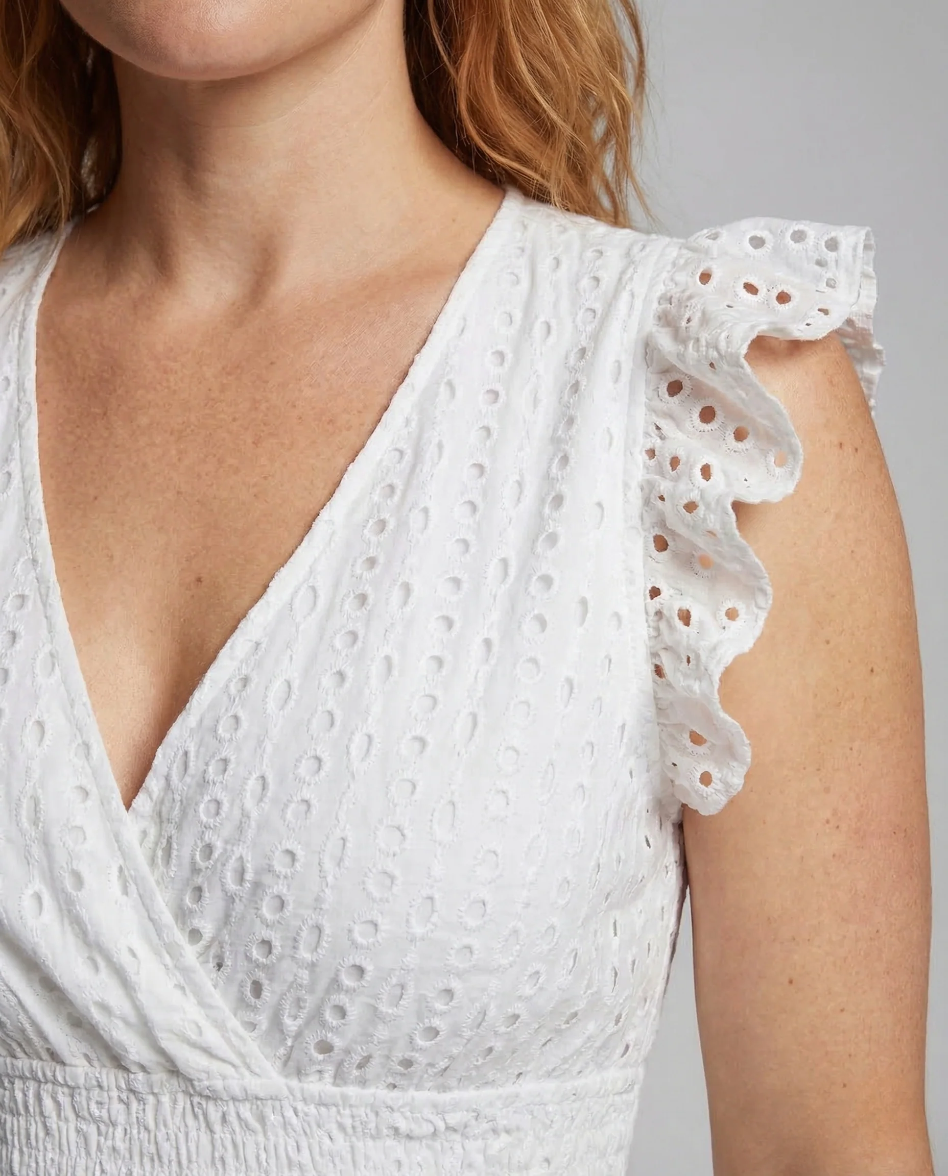 Damen Sommerkleid Lochstickerei V Ausschnitt - Image 3