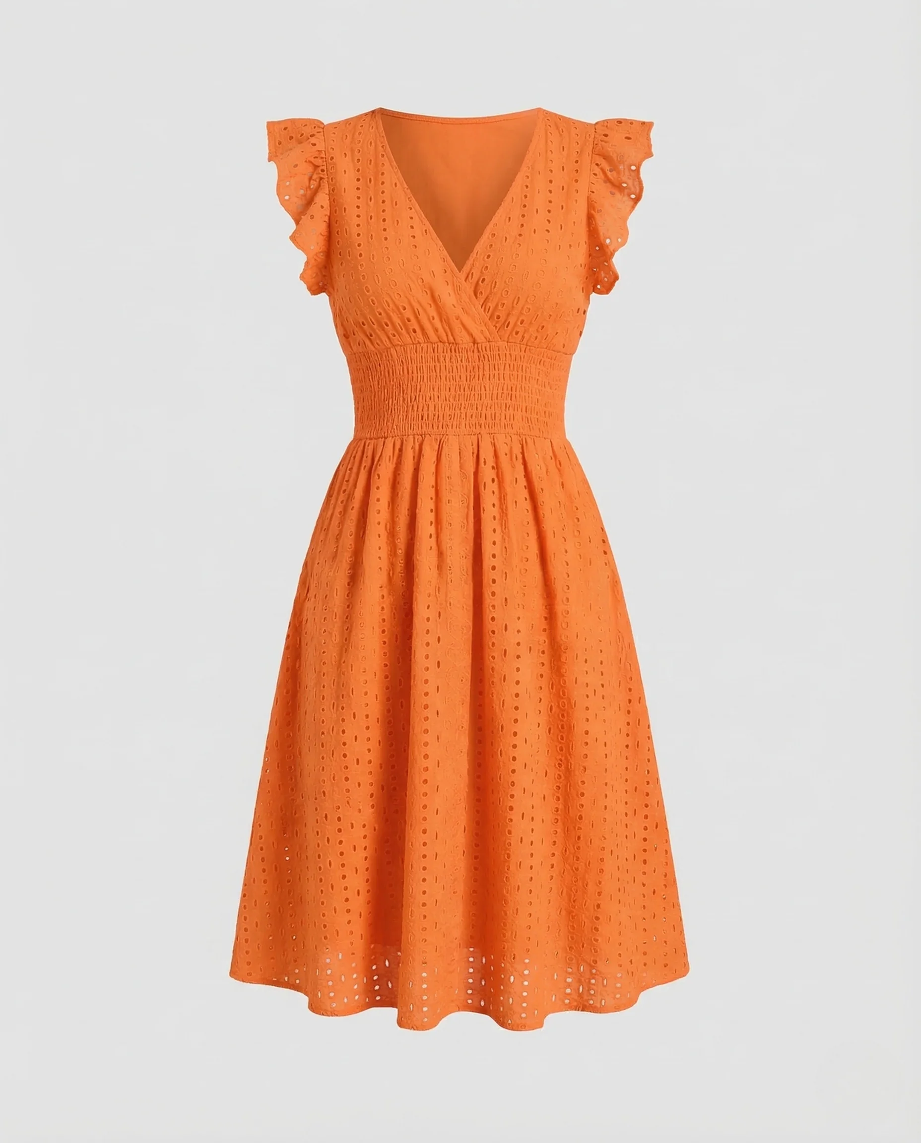 Damen Sommerkleid Lochstickerei V Ausschnitt - Image 5
