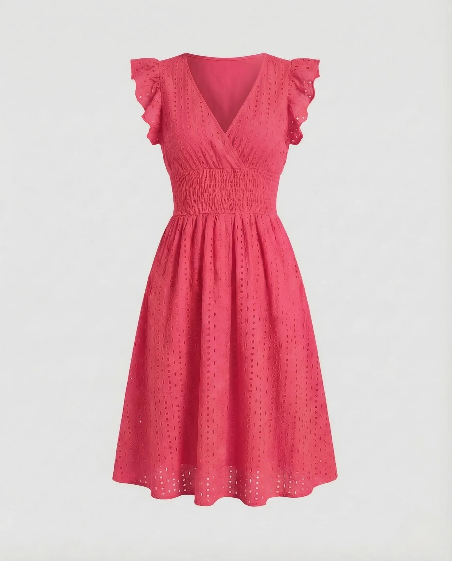 Damen Sommerkleid Lochstickerei V Ausschnitt - Image 9