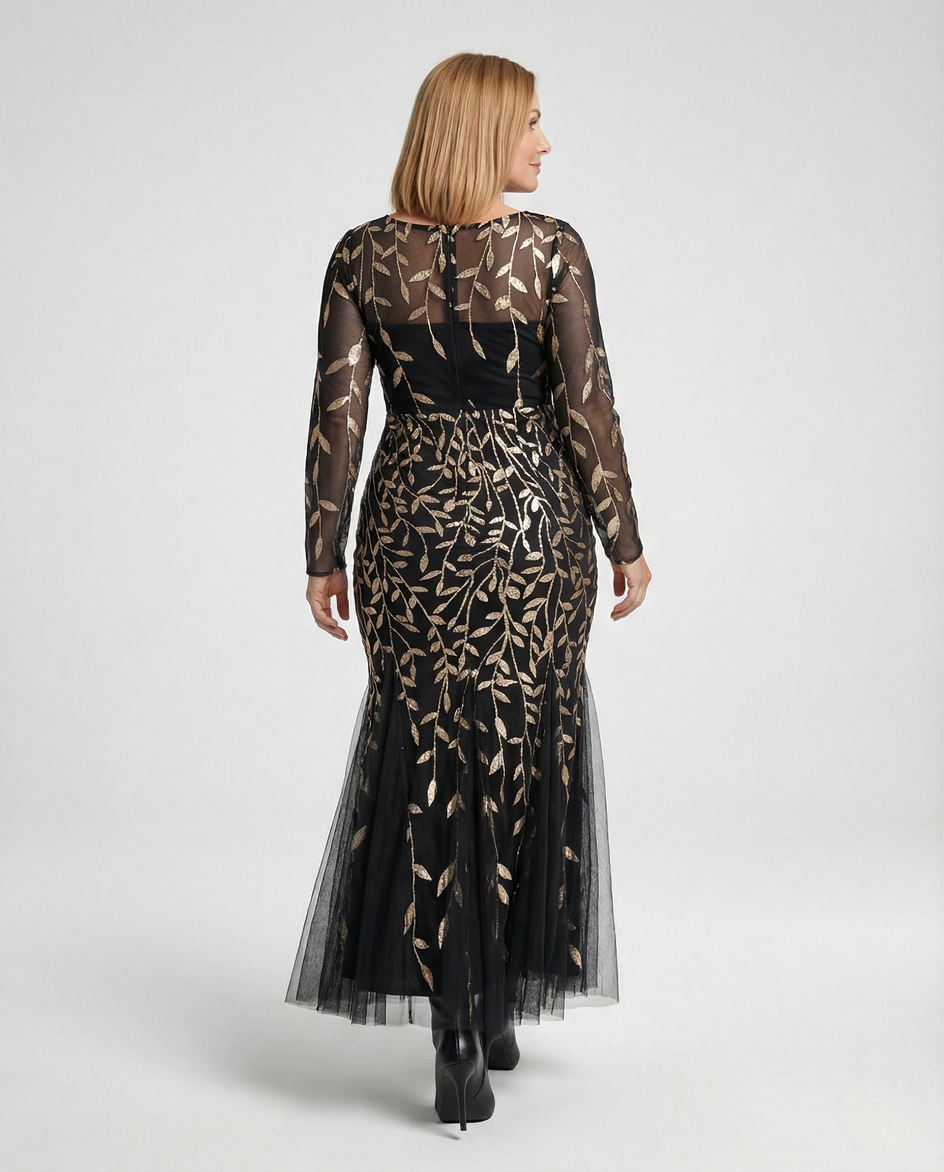 Damen Tüll-Abendkleid mit Blattstickerei und Meerjungfrauen-Silhouette - Image 4