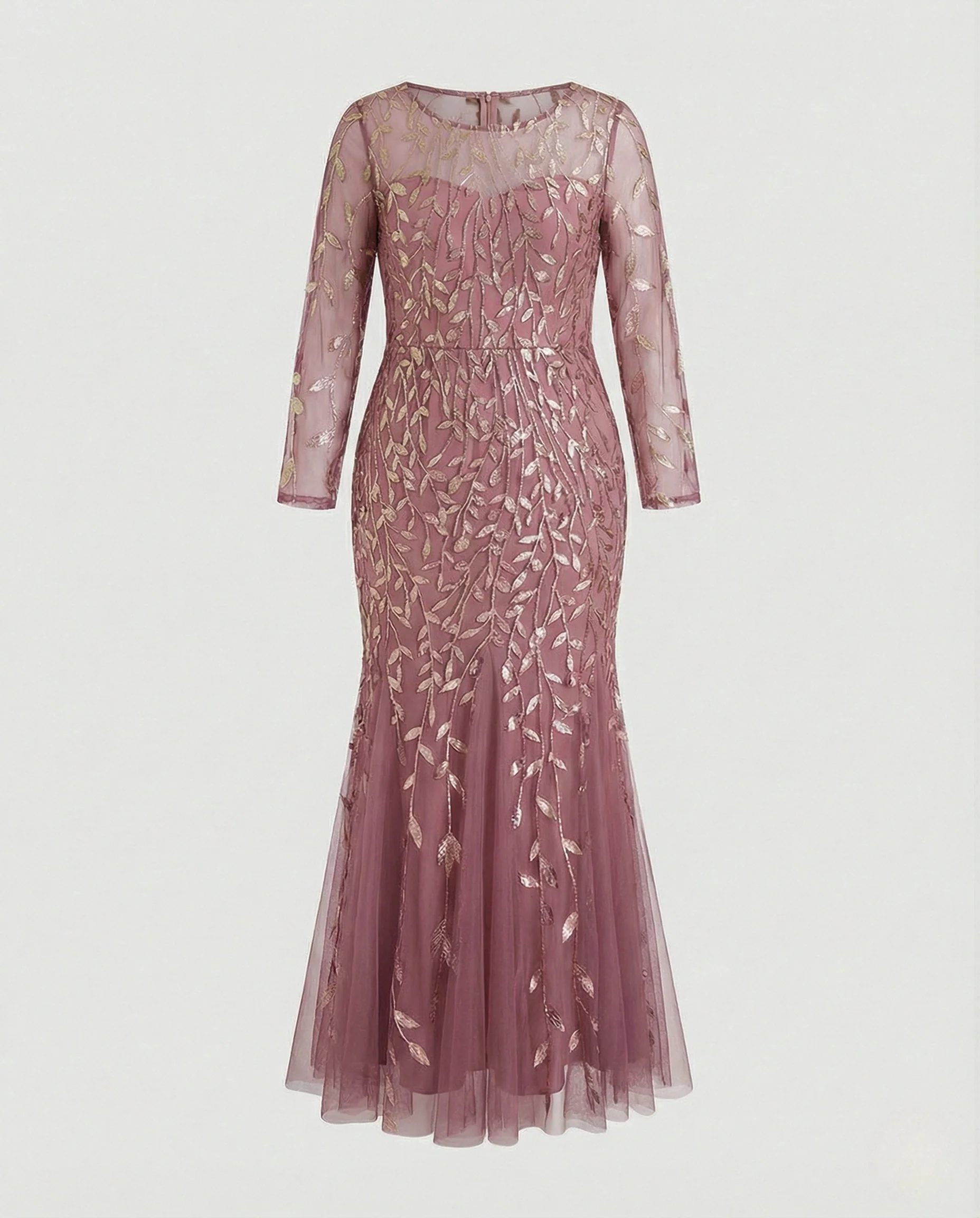 Damen Tüll-Abendkleid mit Blattstickerei und Meerjungfrauen-Silhouette - Image 7
