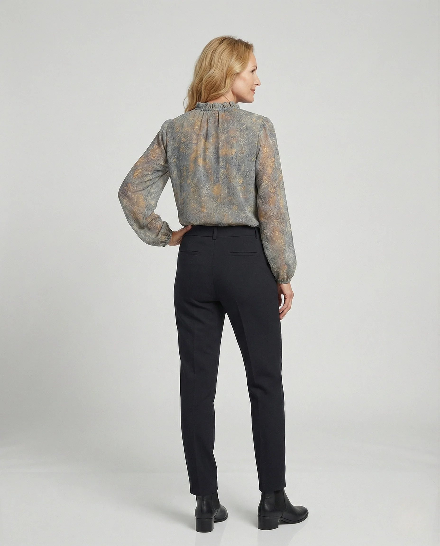 Damen Aquarell Print Bluse mit Rüschenkragen - Image 3