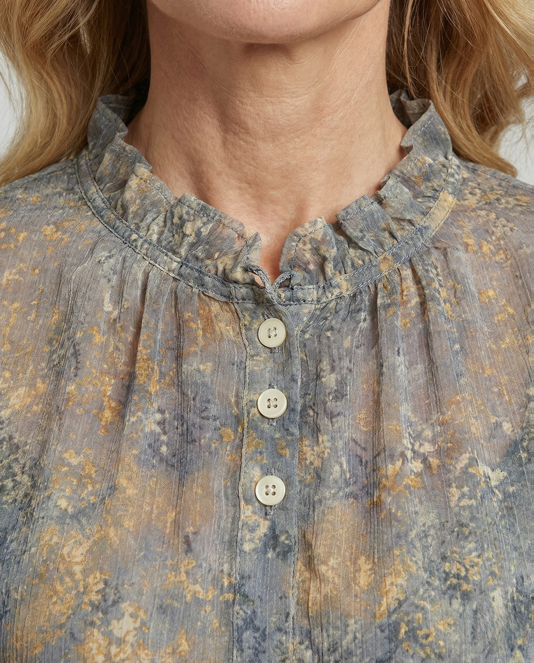 Damen Aquarell Print Bluse mit Rüschenkragen - Image 4