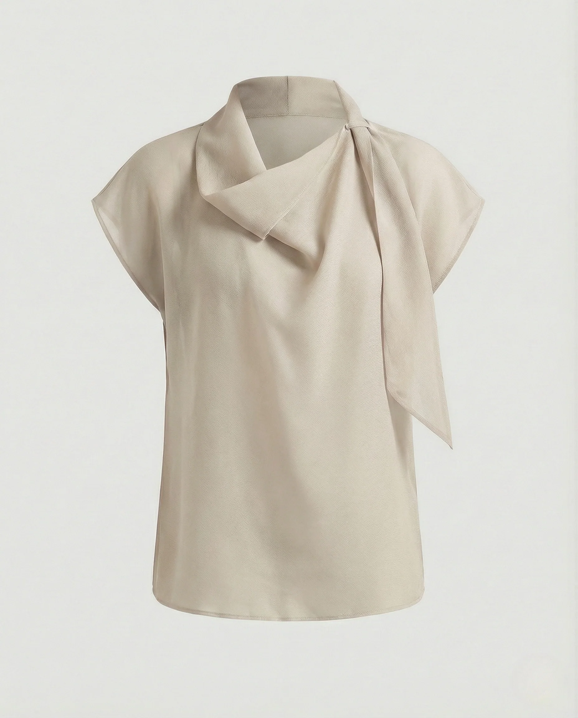 Damen Ärmellose Bluse mit Drapiertem Tuchkragen - Image 6
