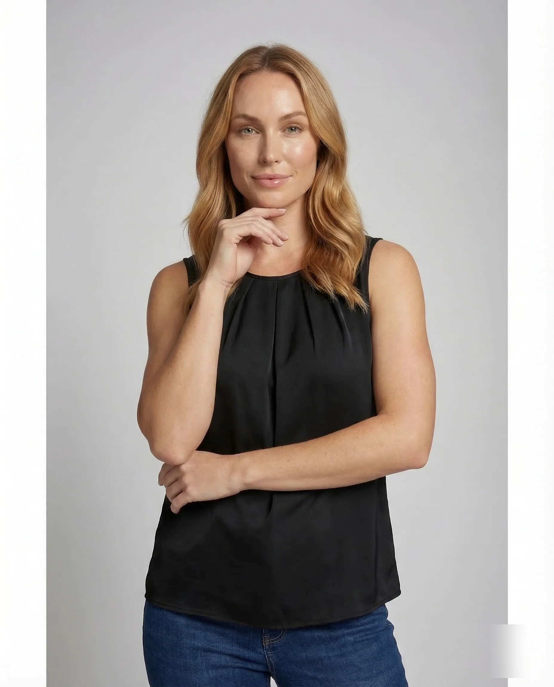 Damen Satinbluse Ärmellos - Image 2