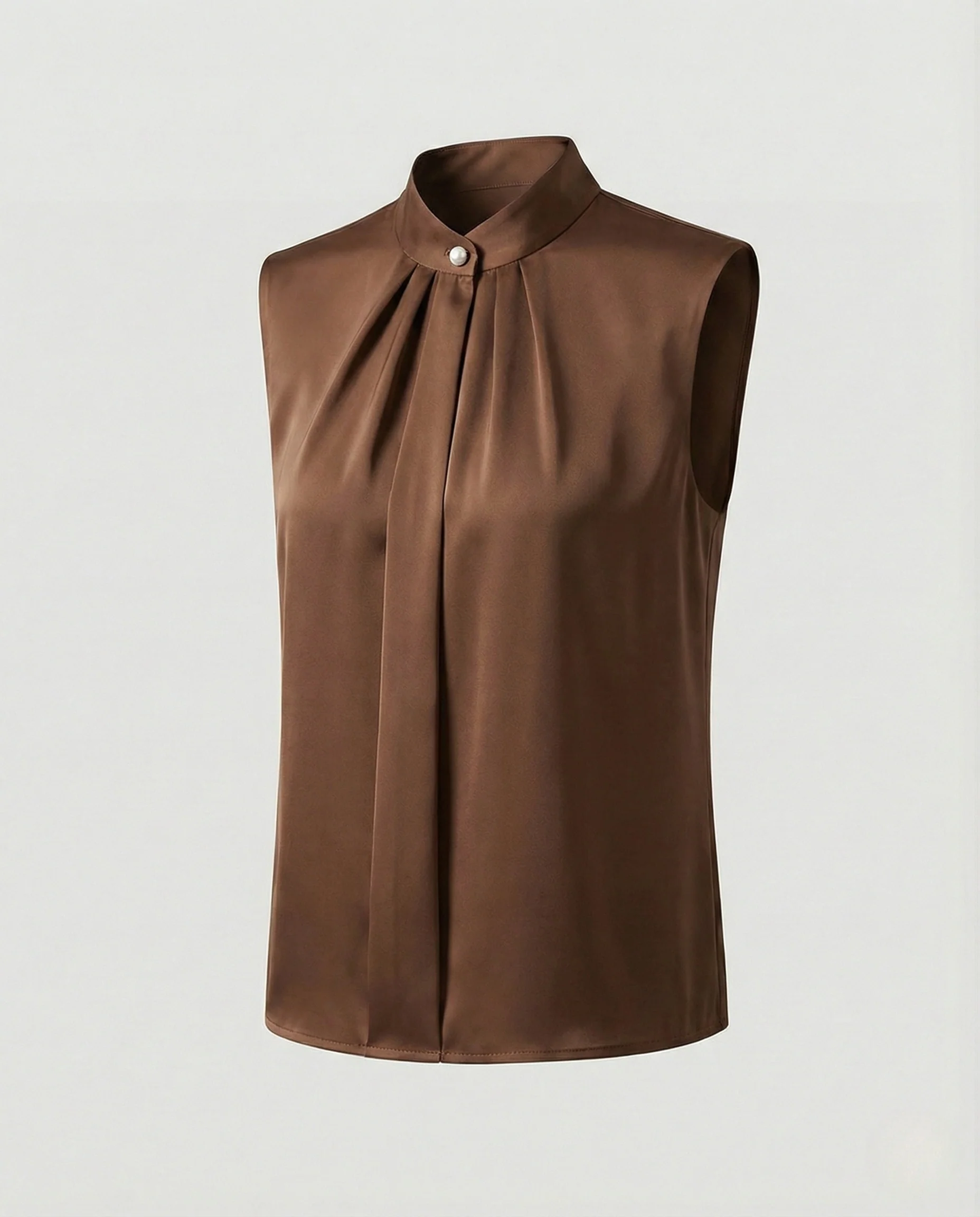 Damen Ärmellose Stehkragenbluse mit Falten - Image 10