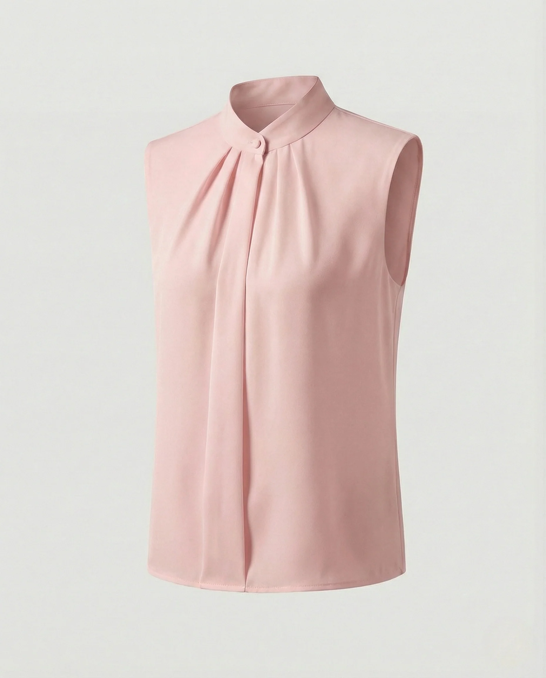 Damen Ärmellose Stehkragenbluse mit Falten - Image 7