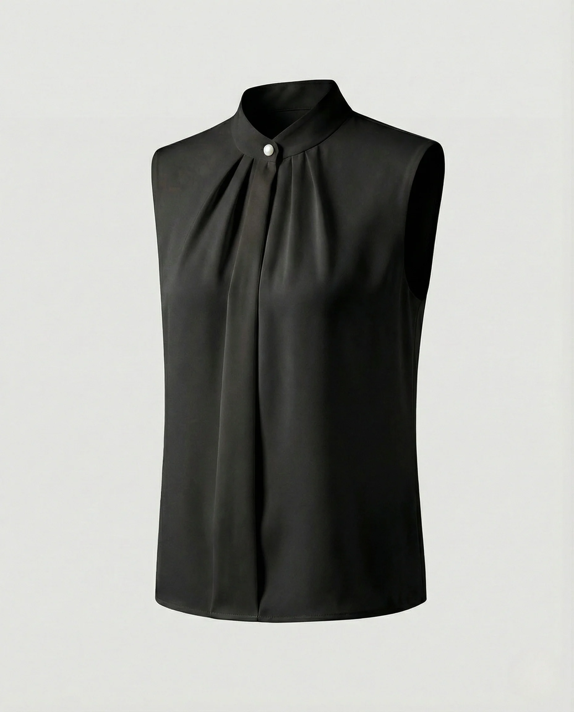 Damen Ärmellose Stehkragenbluse mit Falten - Image 8