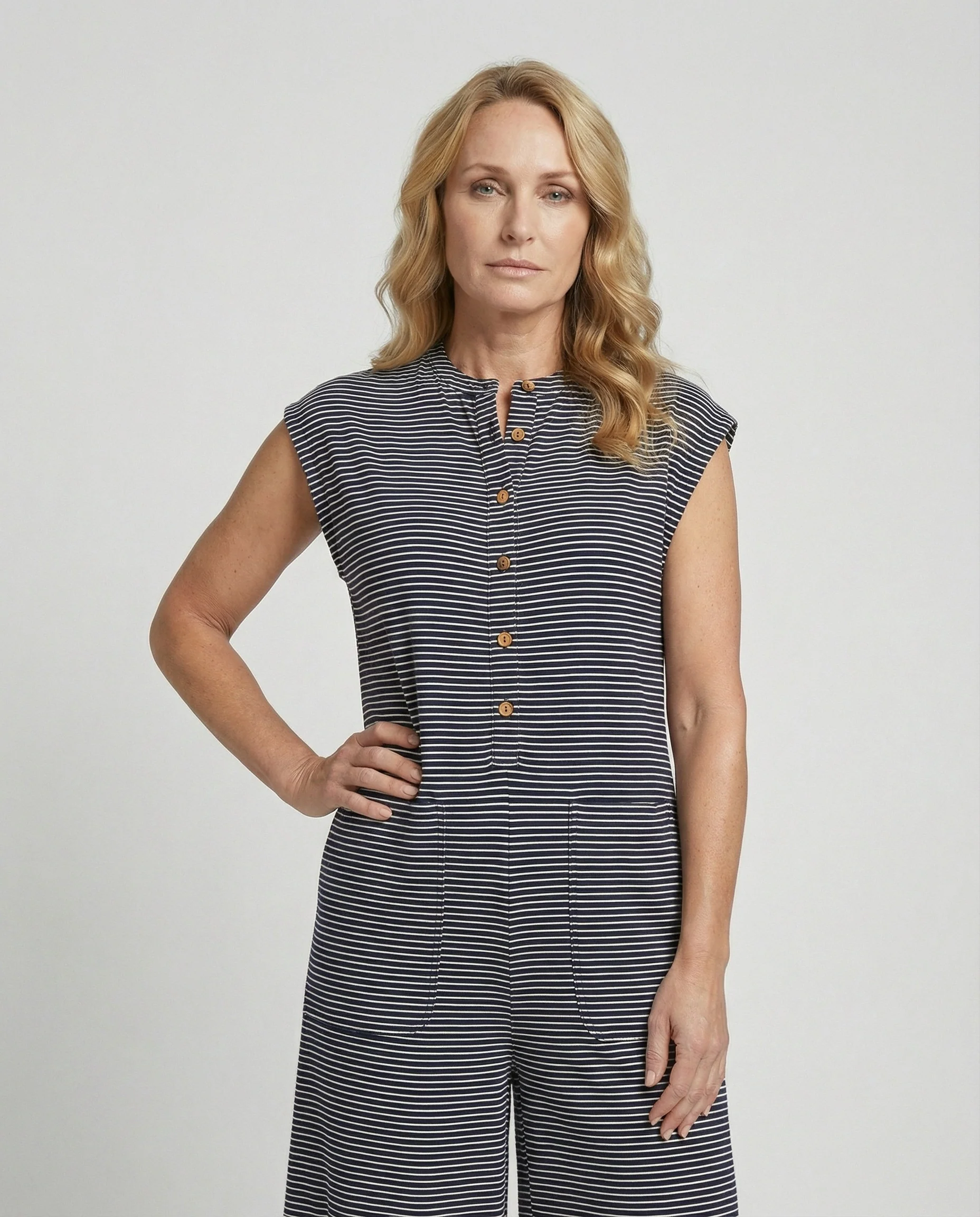 Damen Jumpsuit weit elegant mit Knopfleiste - Image 2