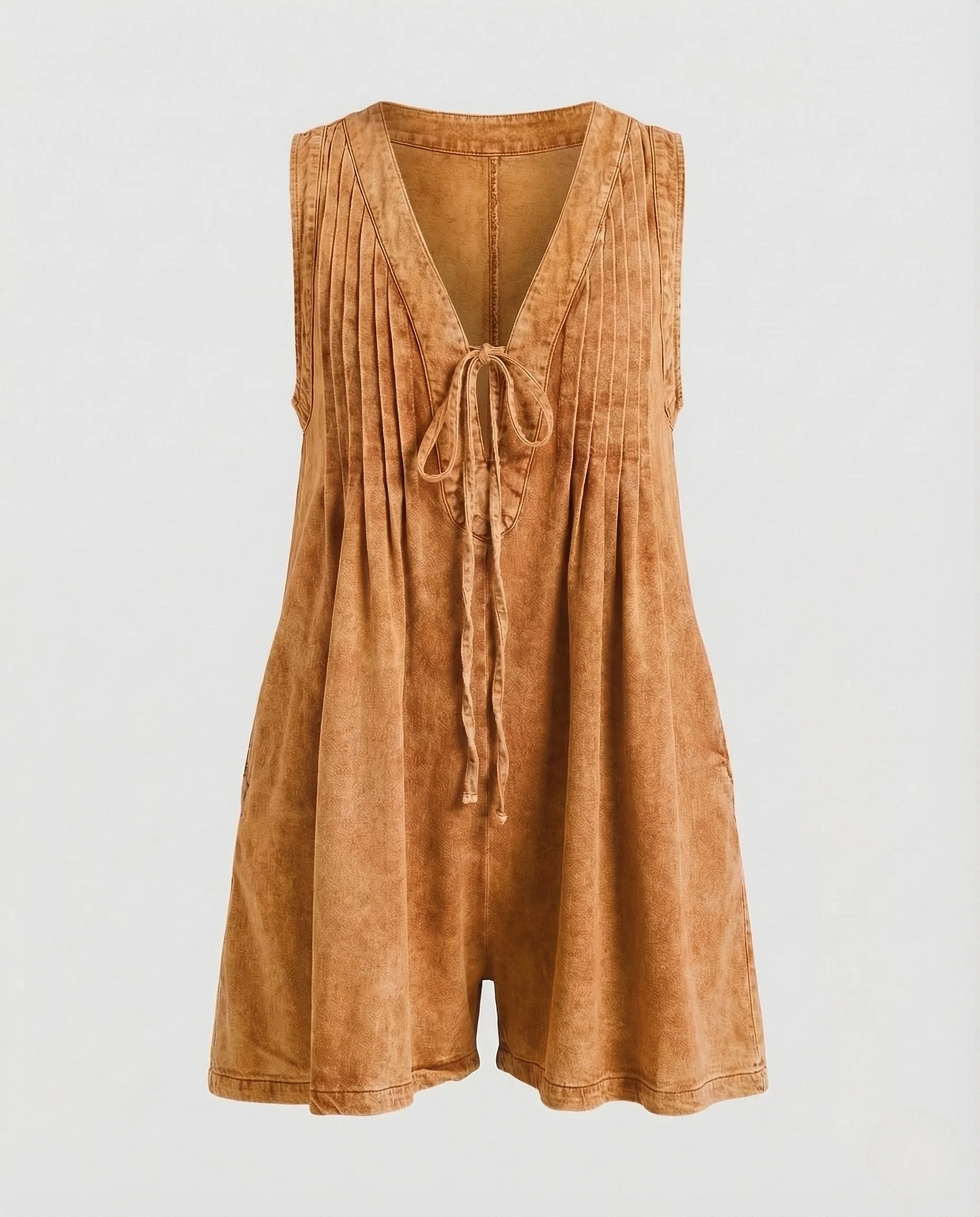 Damen ärmelloser Kurzoverall mit V-Ausschnitt & Tunnelzug Sommer Jumpsuit - Image 11