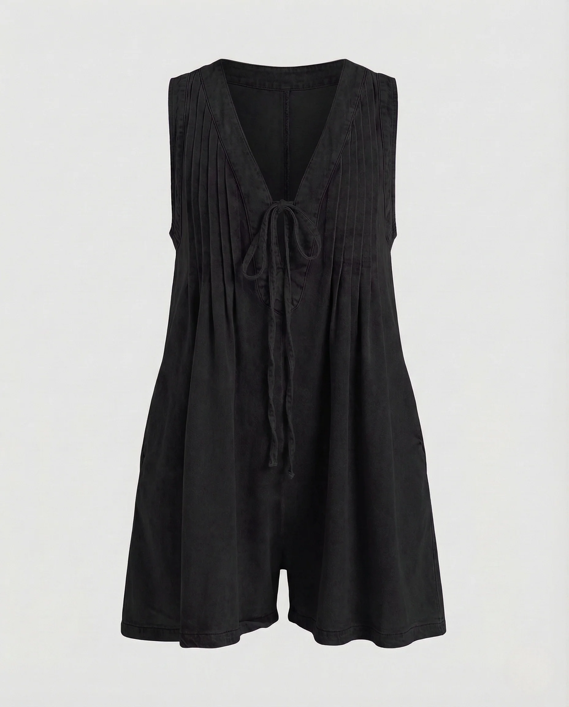 Damen ärmelloser Kurzoverall mit V-Ausschnitt & Tunnelzug Sommer Jumpsuit - Image 12