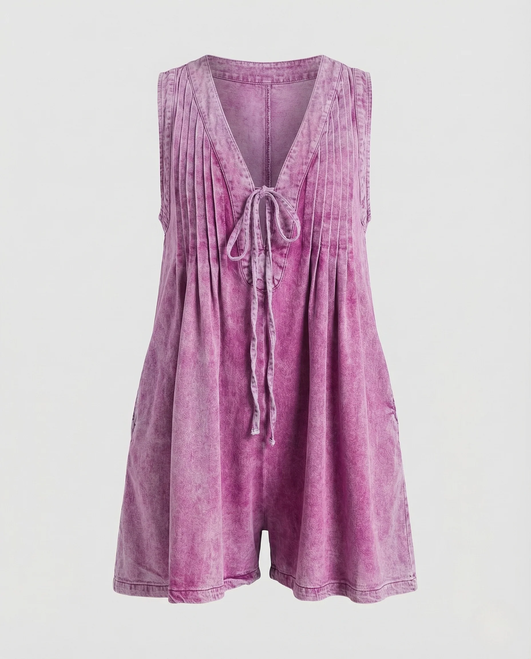 Damen ärmelloser Kurzoverall mit V-Ausschnitt & Tunnelzug Sommer Jumpsuit - Image 5