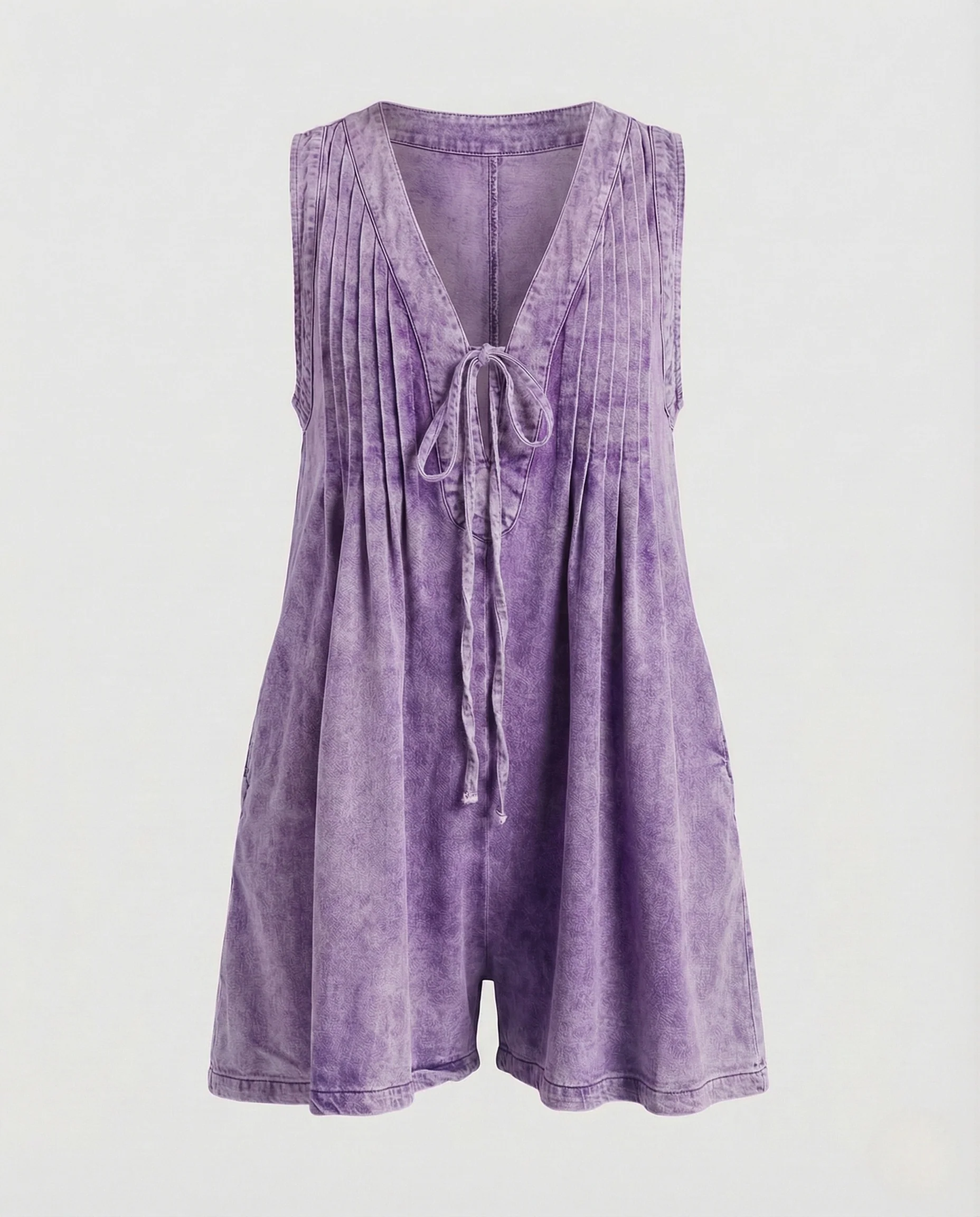 Damen ärmelloser Kurzoverall mit V-Ausschnitt & Tunnelzug Sommer Jumpsuit - Image 7