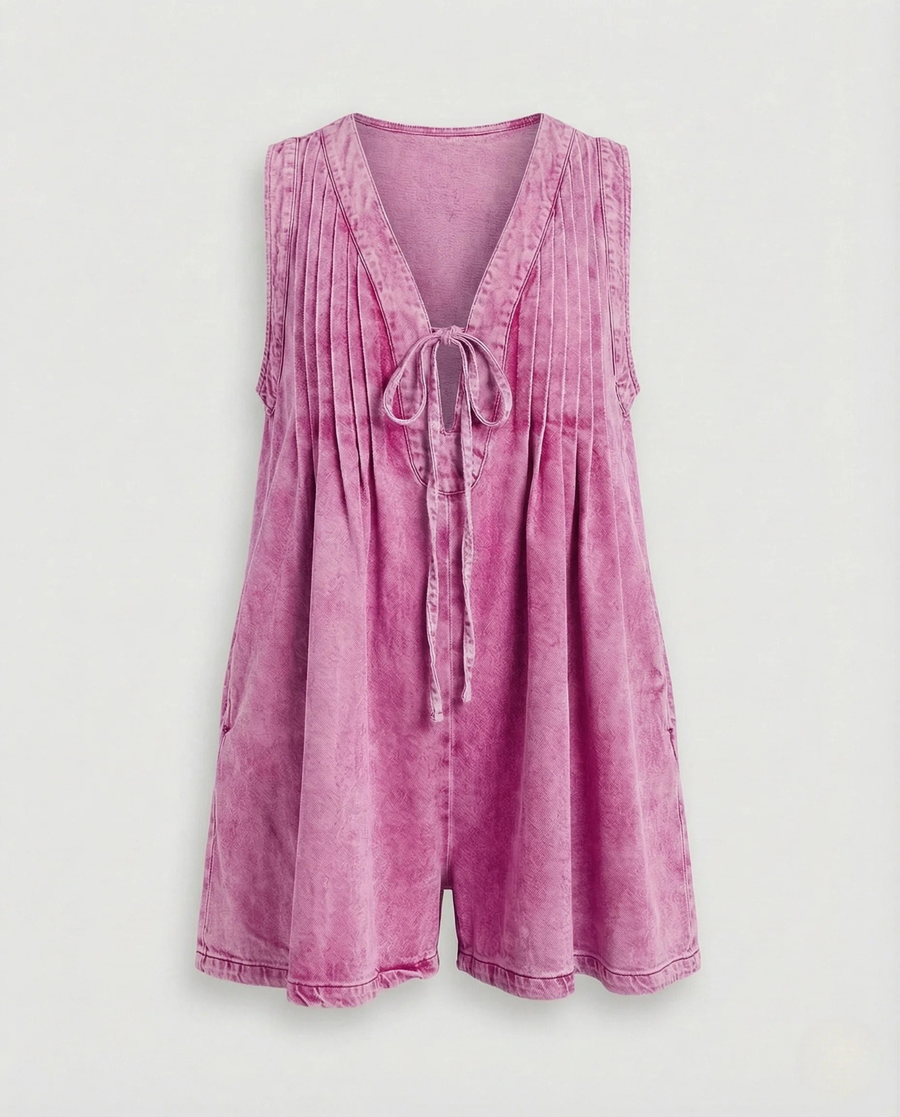 Damen ärmelloser Sommeroverall V-Ausschnitt Bindegürtel Taschen - Image 11