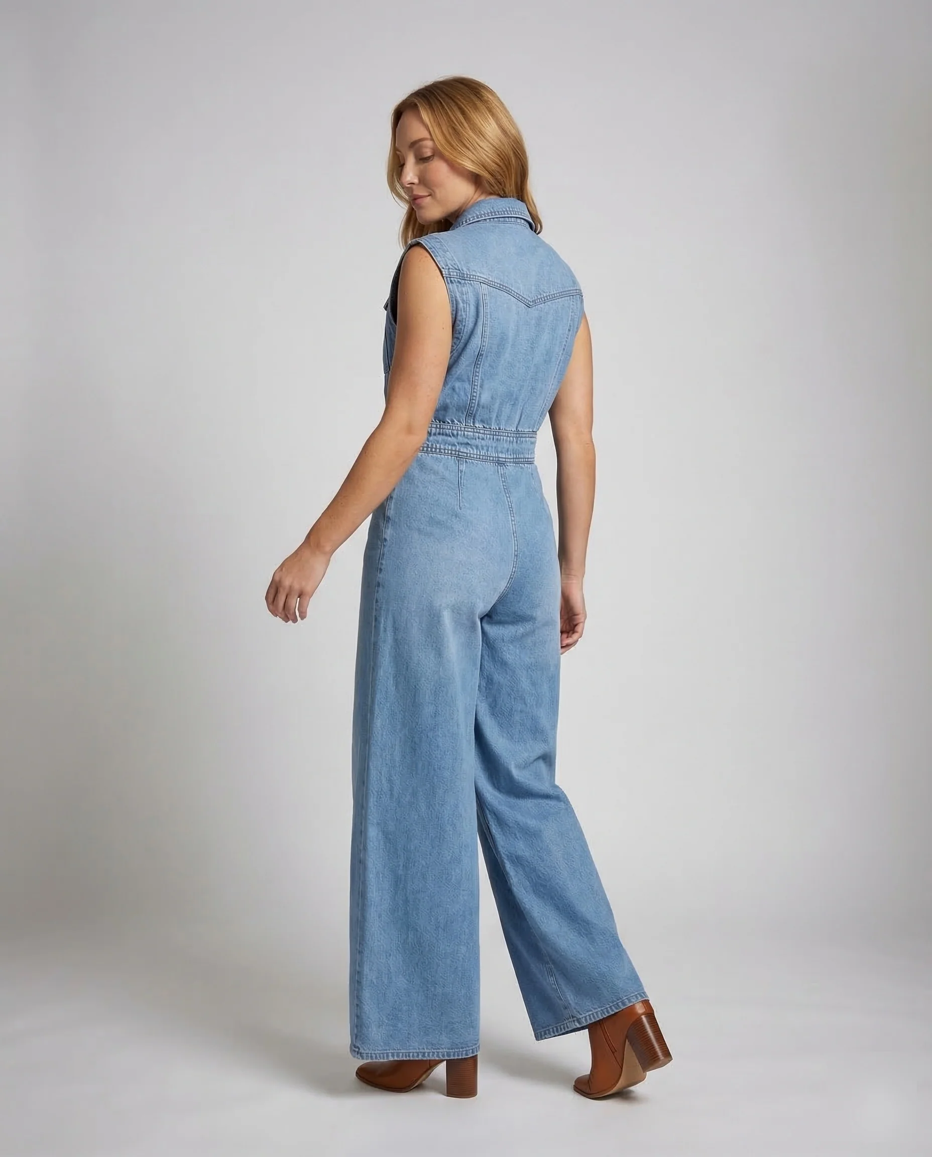 Damen Jeans Jumpsuit Weites Bein - Image 4