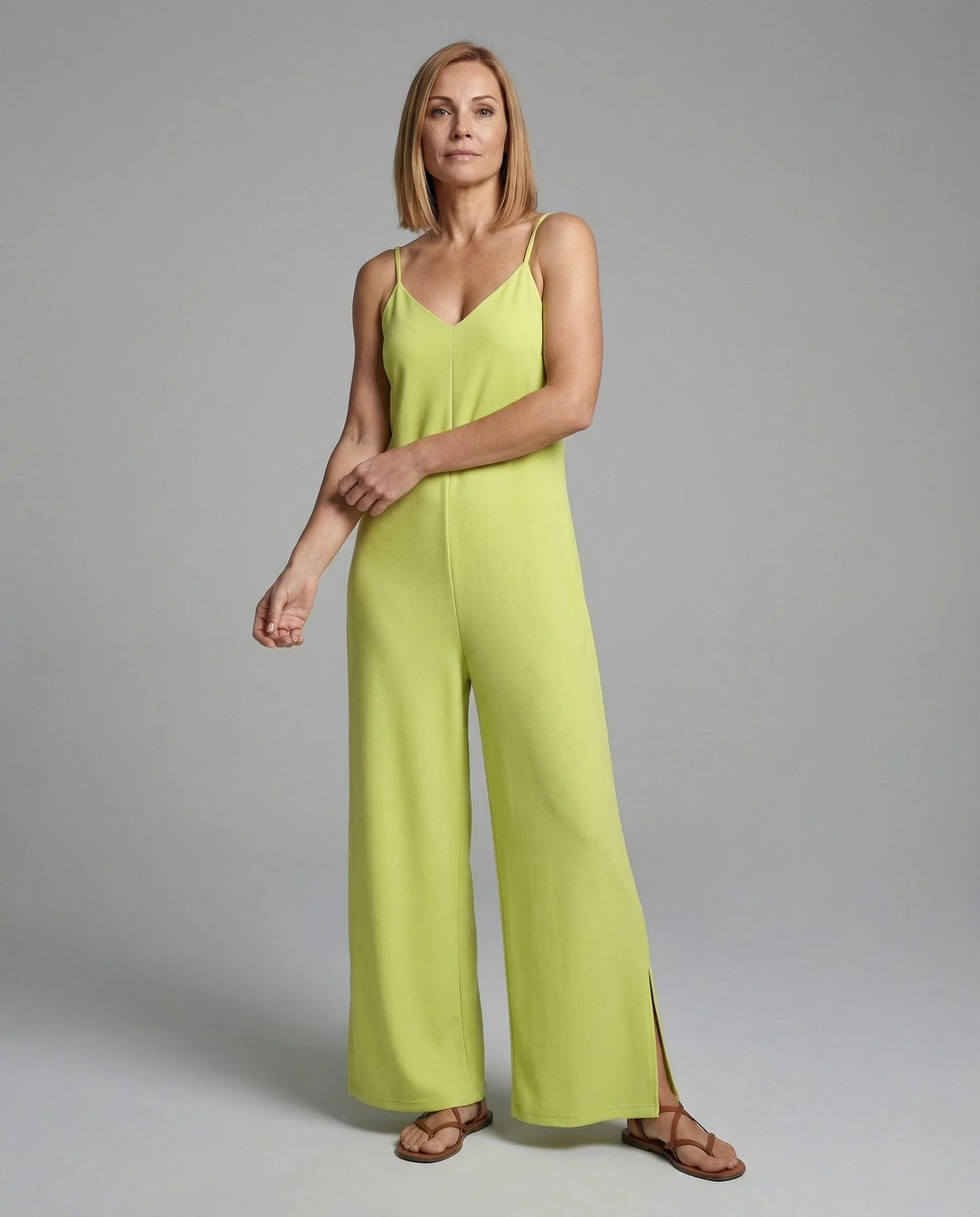Damen Ärmelloser Jumpsuit mit V-Ausschnitt und weitem Bein