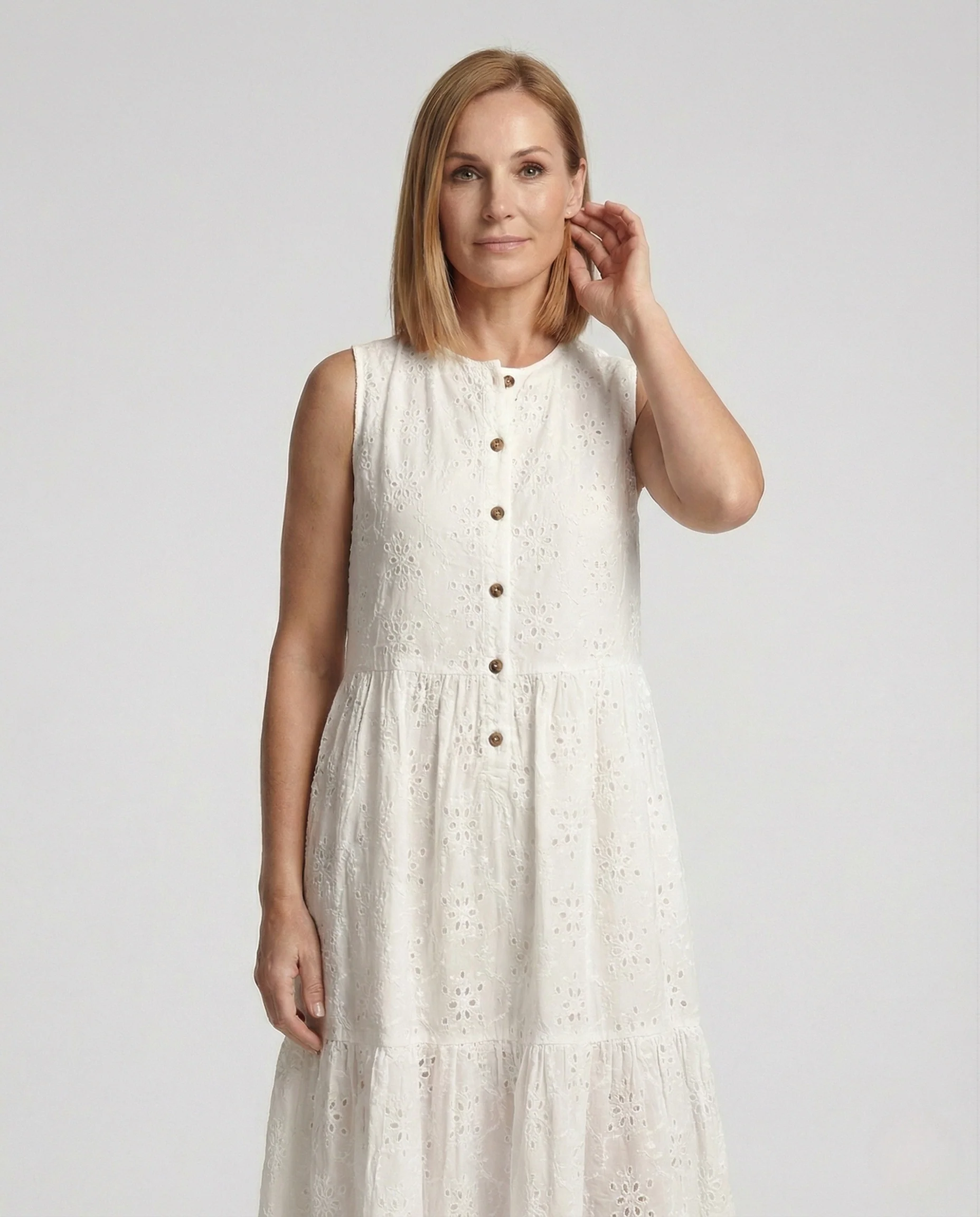 Damen Ärmelloses A-Linien Lagenkleid mit Broderie - Image 3