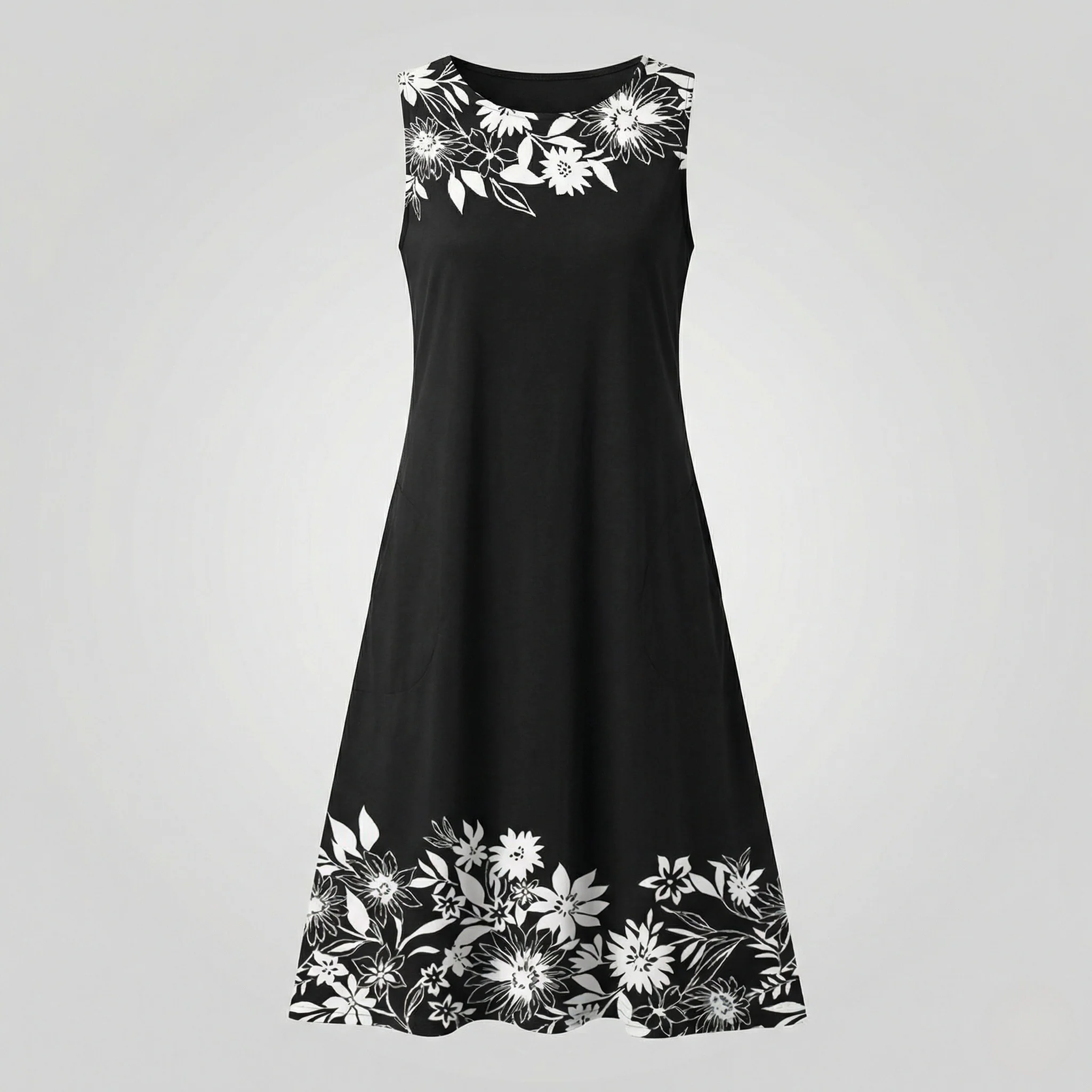 Damen Ärmelloses A-Linien Midikleid mit floraler Bordüre - Image 5