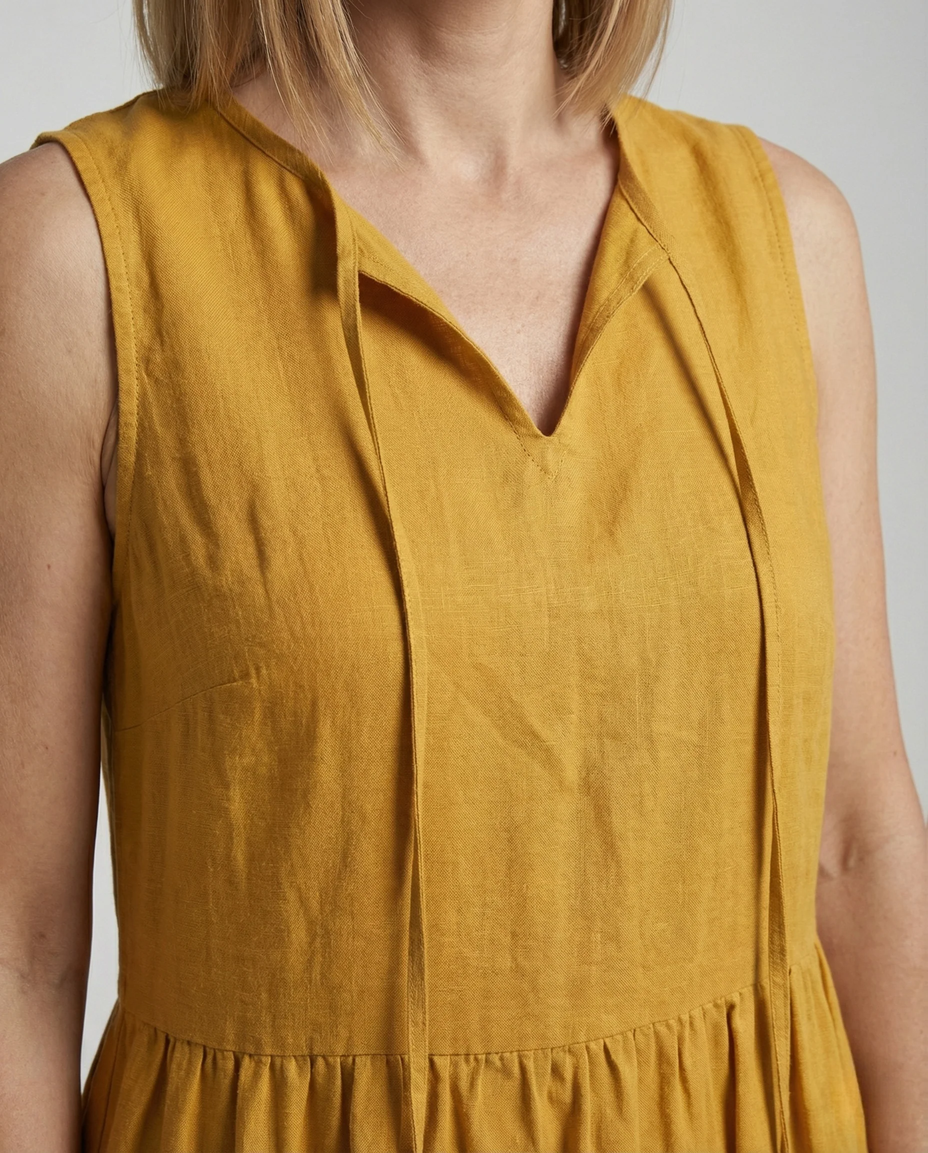 Damen Ärmelloses Leinenoptik Stufenkleid - Image 4
