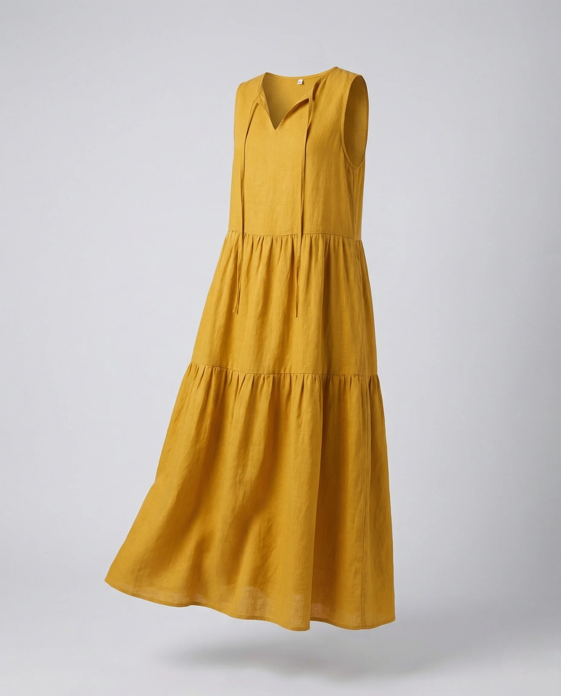 Damen Ärmelloses Leinenoptik Stufenkleid - Image 5
