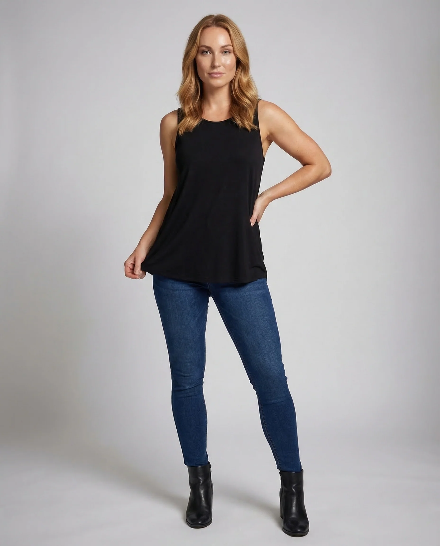 Damen Baumwolljersey Shirt Ärmellos Figurbetont Rundhals