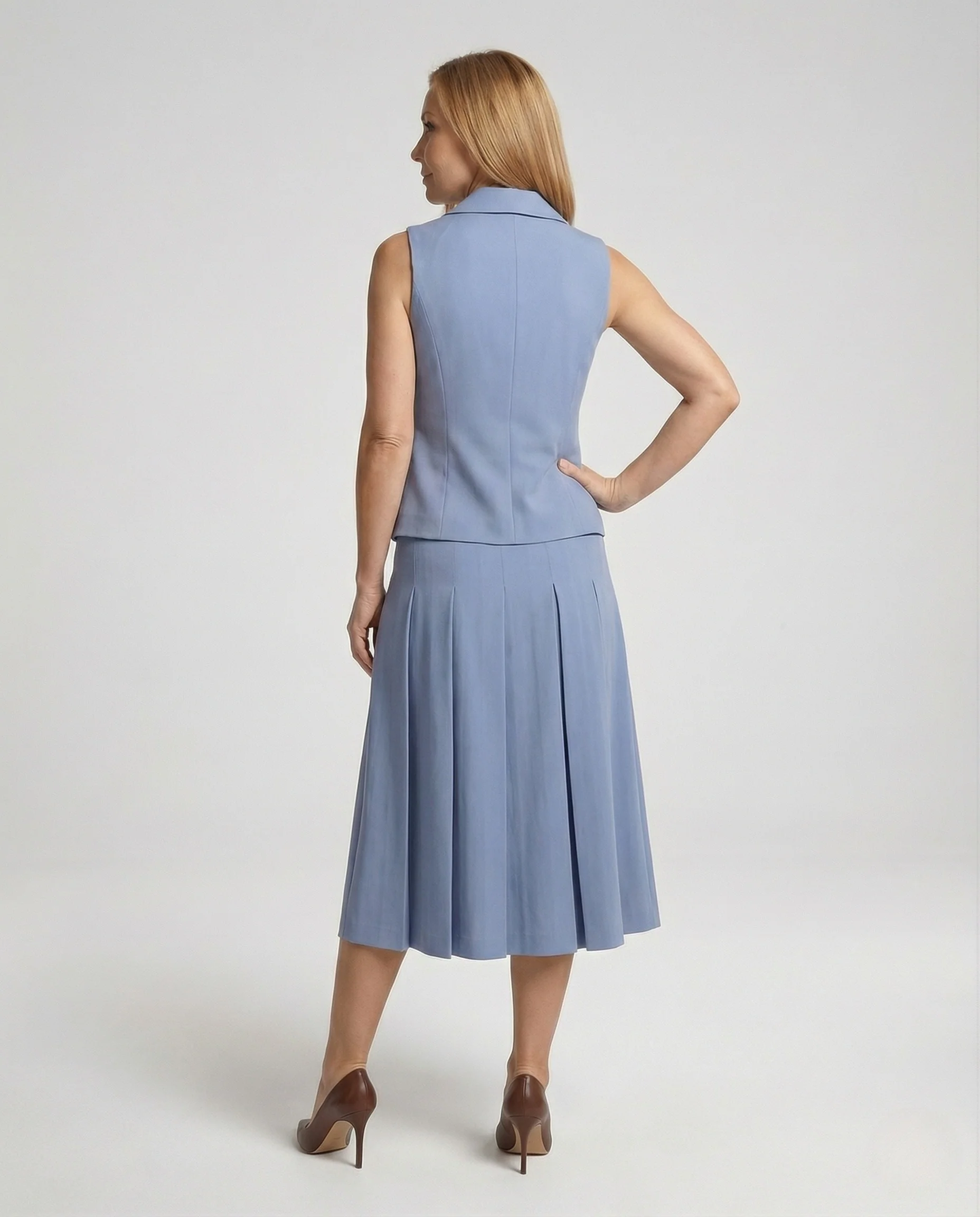 Blazer Maxikleid Ärmellos Doppelreiher Damen - Image 4