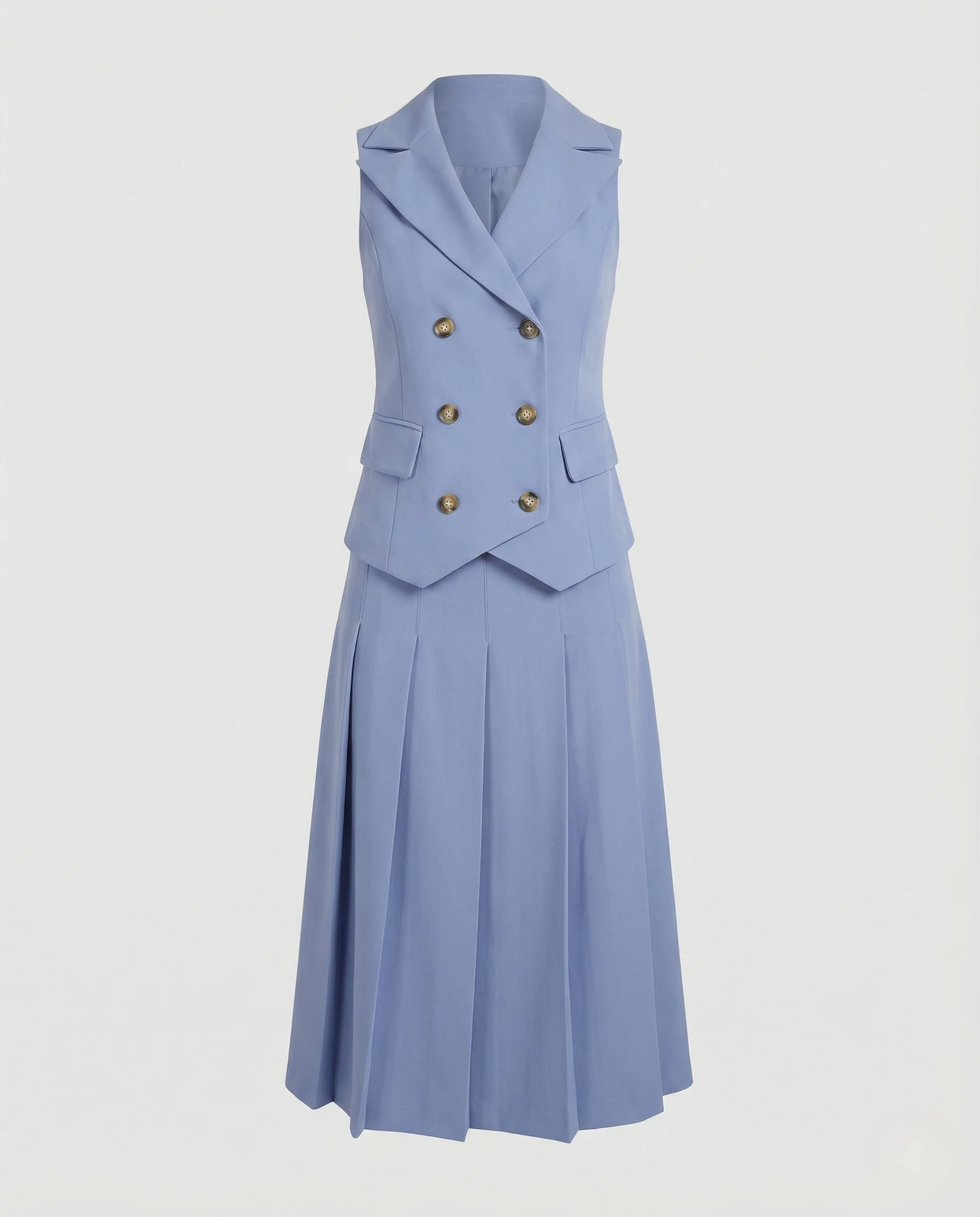 Blazer Maxikleid Ärmellos Doppelreiher Damen - Image 5