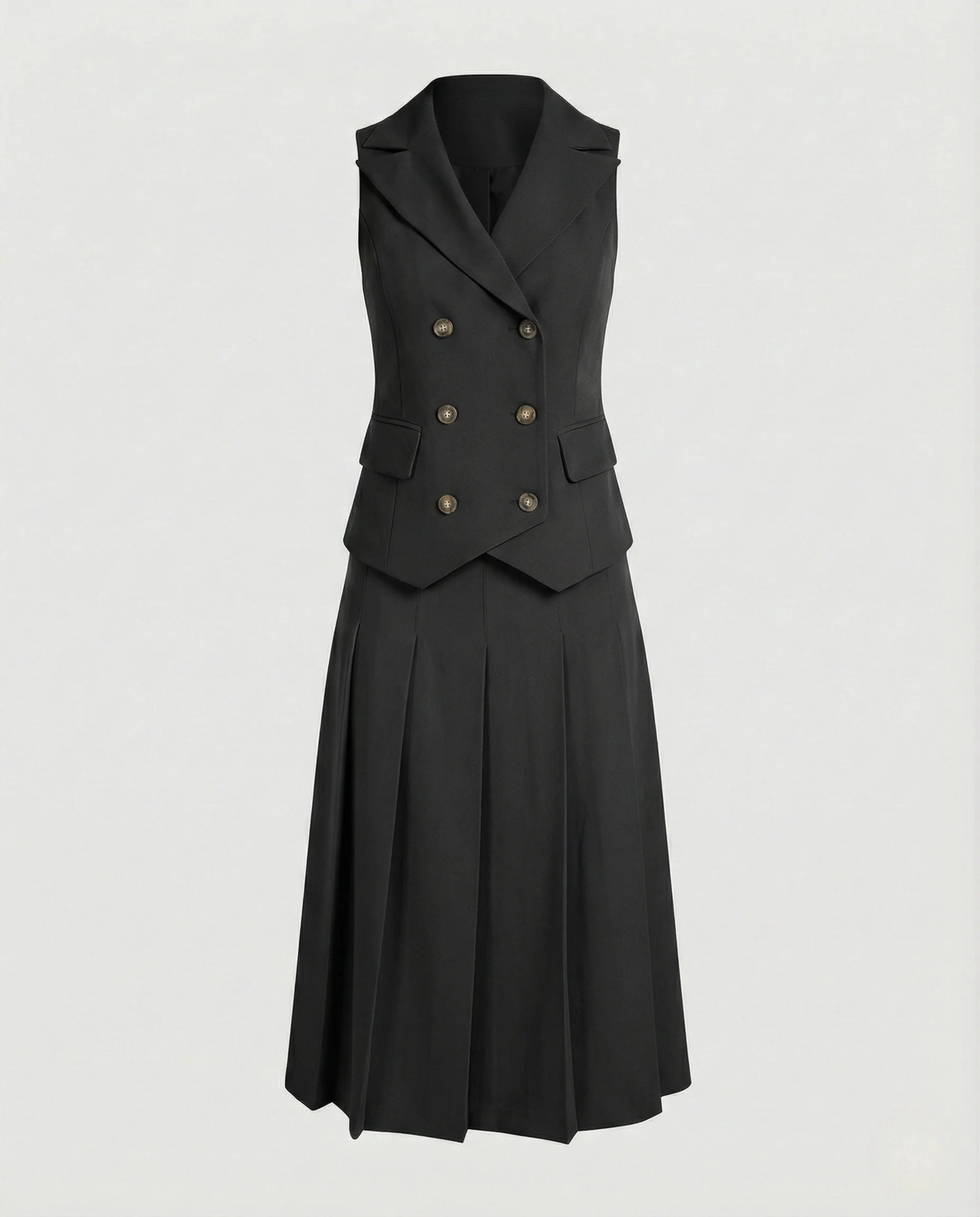 Blazer Maxikleid Ärmellos Doppelreiher Damen - Image 6