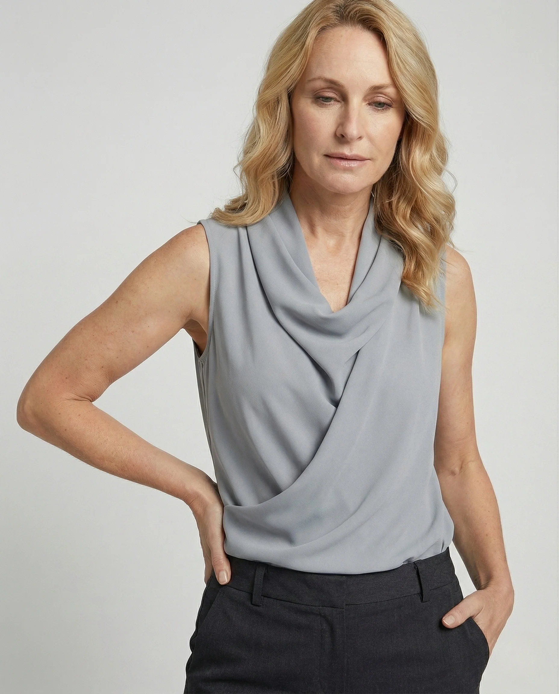 Damen Ärmelloses Georgette Top mit Schalkragen - Image 2