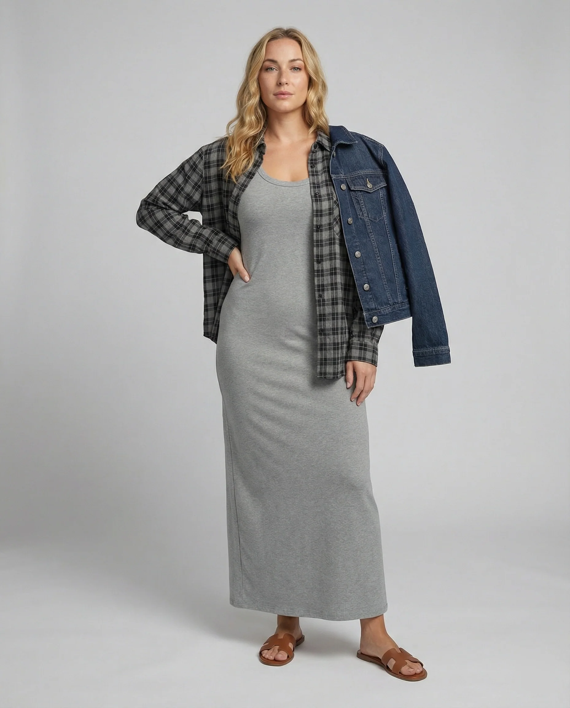 Ärmelloses figurschmeichelndes Maxikleid aus weichem Baumwolljersey mit Rundhalsausschnitt Heidi Mode