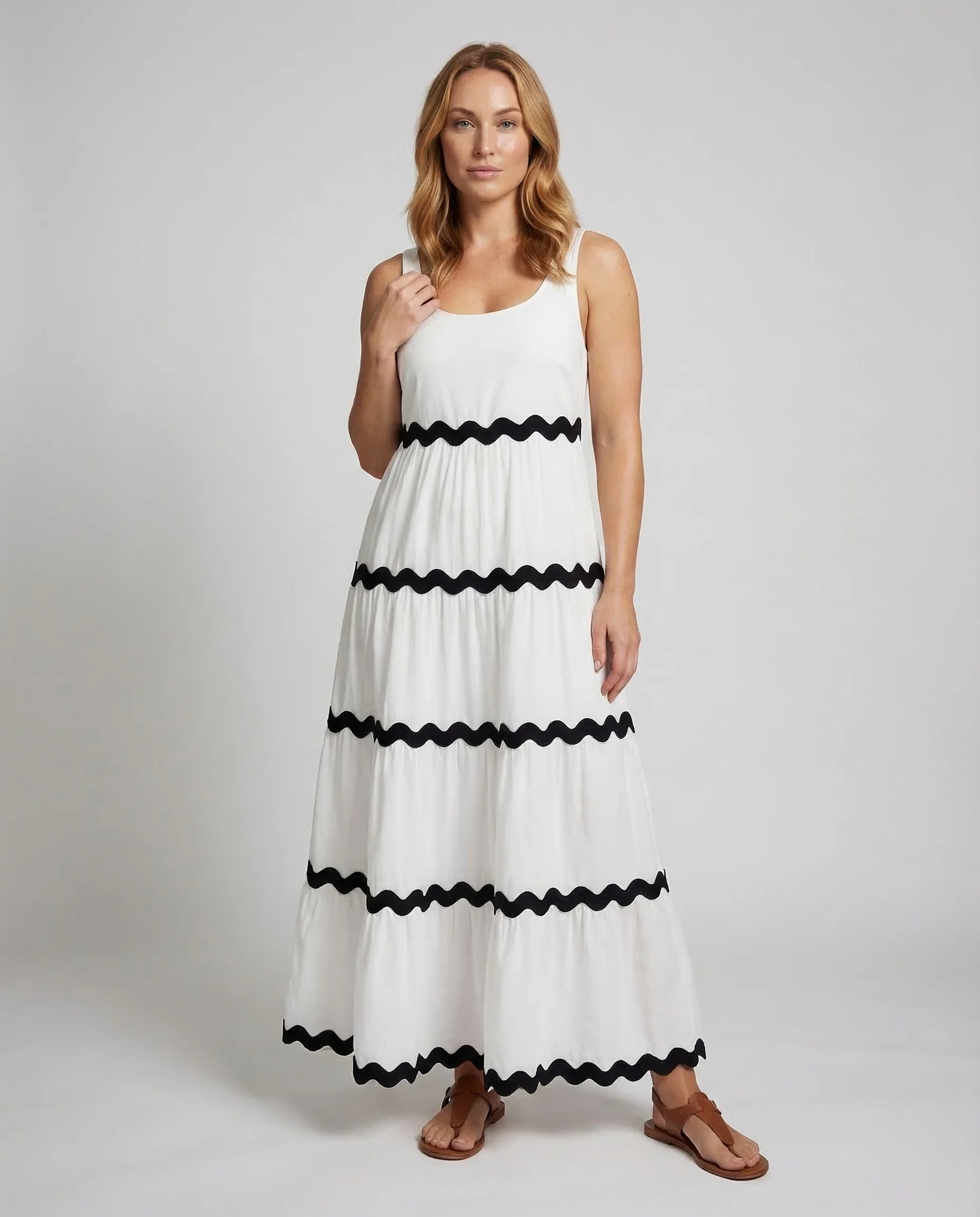 Damen Maxikleid Ärmellos Print