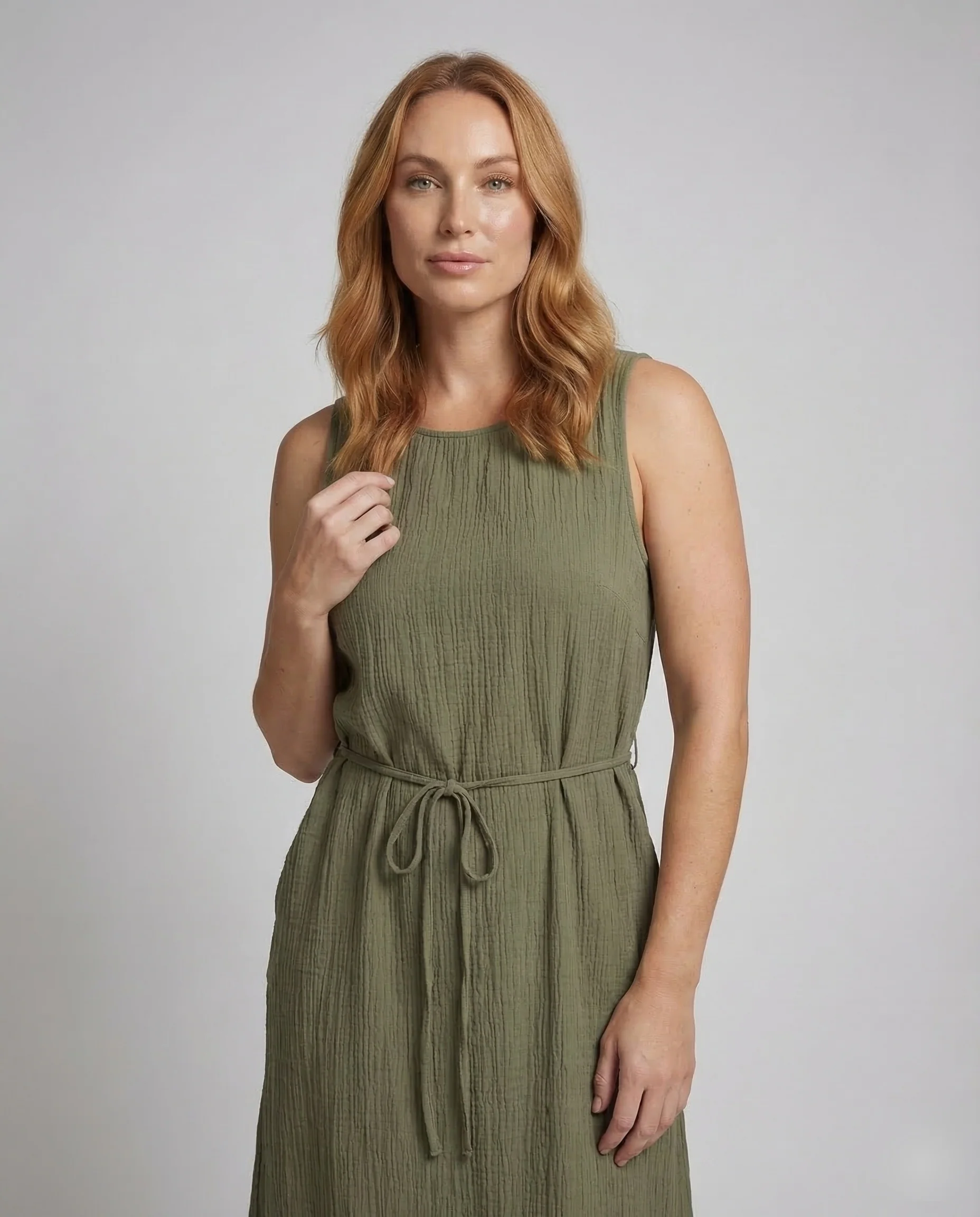 Damen Maxikleid Ripp Gürtel - Image 2