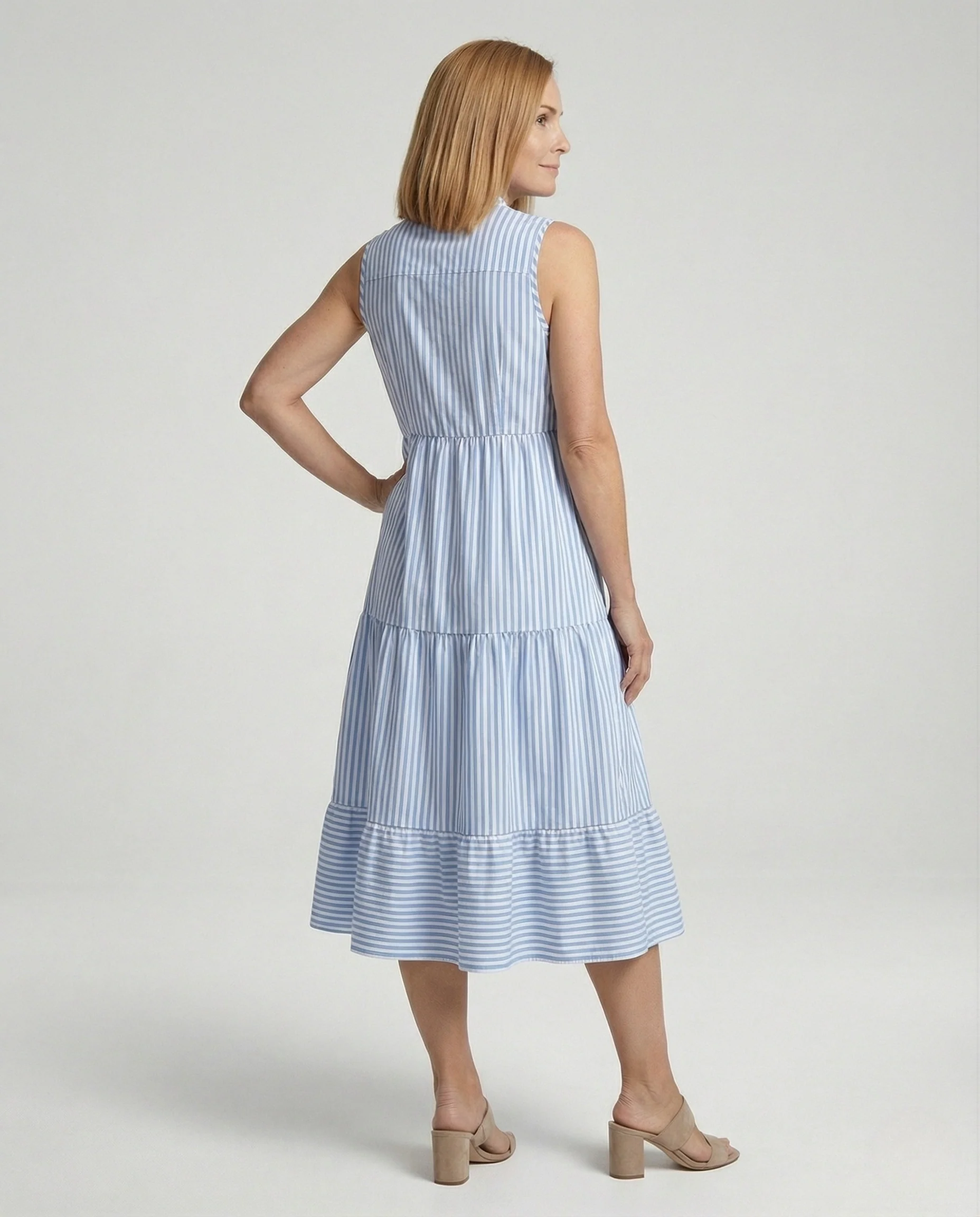 Gestreiftes Midikleid Ärmellos Mit Stufenrock - Image 4