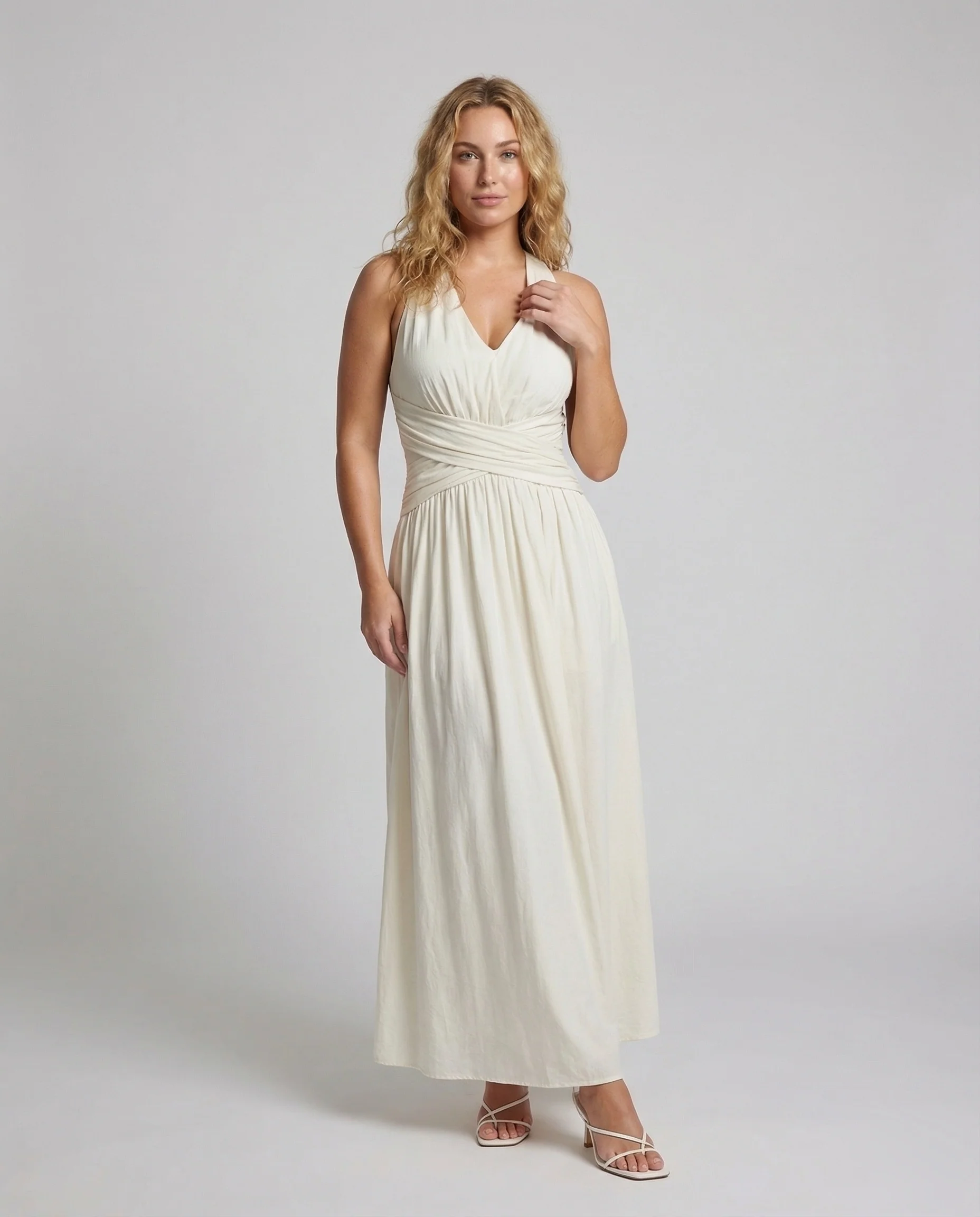 Damen Halter Maxikleid mit Wickelband und Taschen