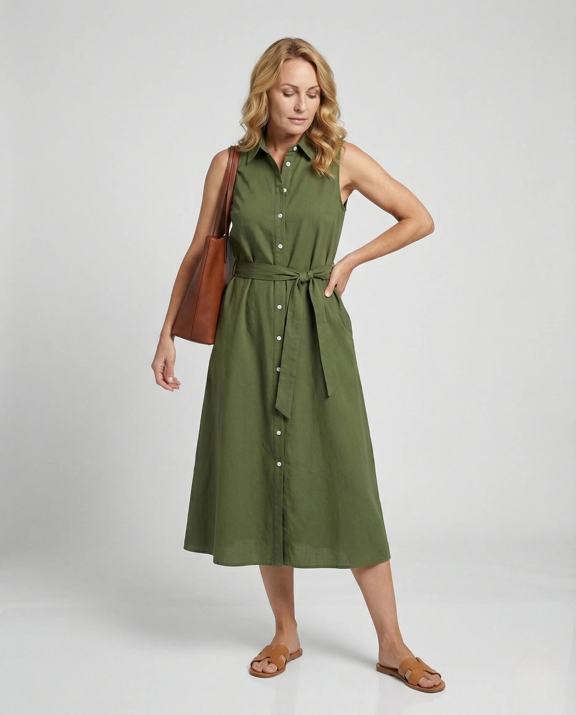 Damen Ärmelloses Hemdkleid mit Bindegürtel - Image 2