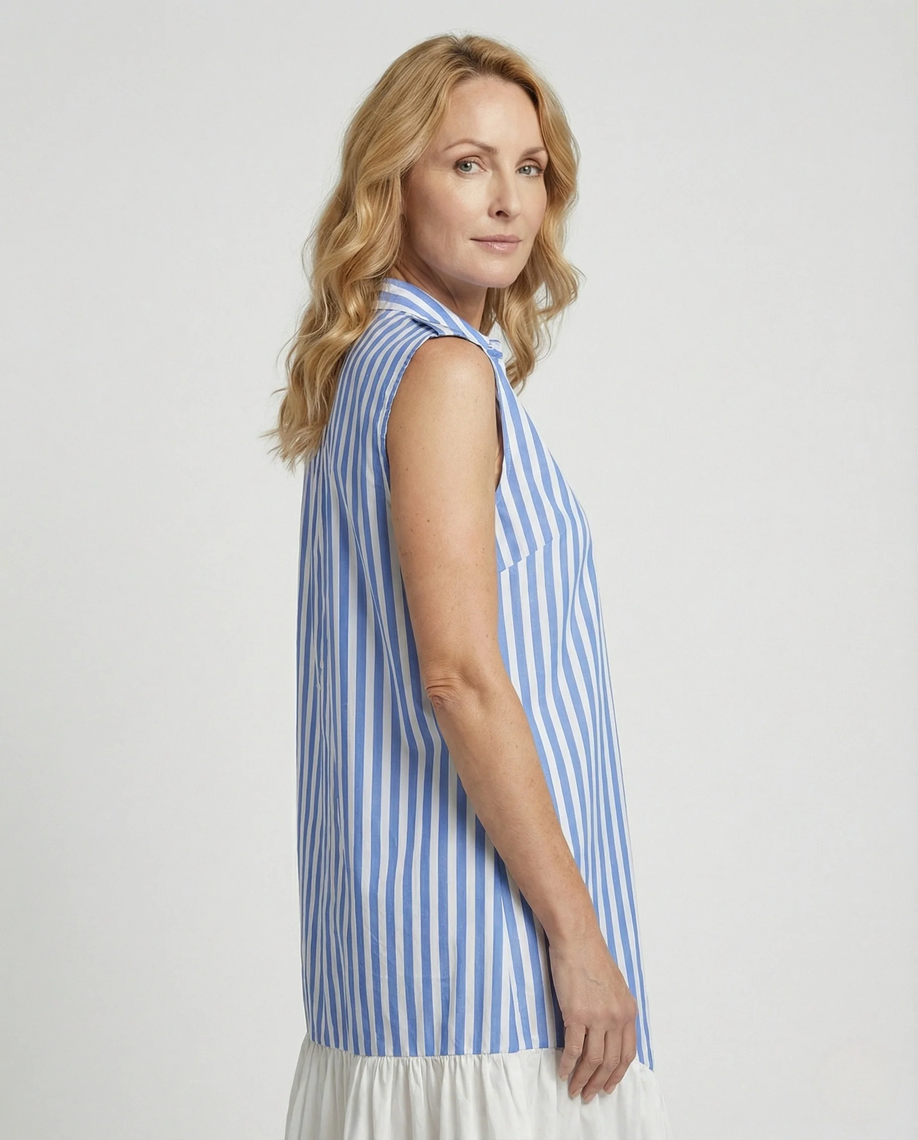 Damen Ärmelloses Hemdkleid mit Streifenoptik - Image 2