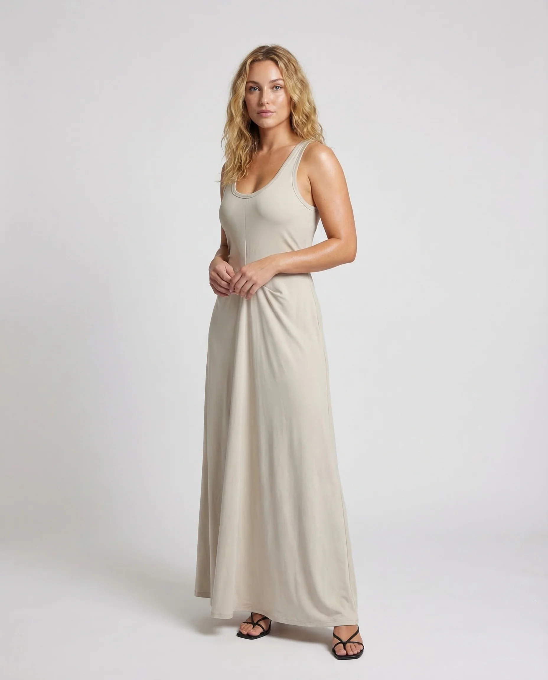 Damen Jersey Maxikleid Ärmellos