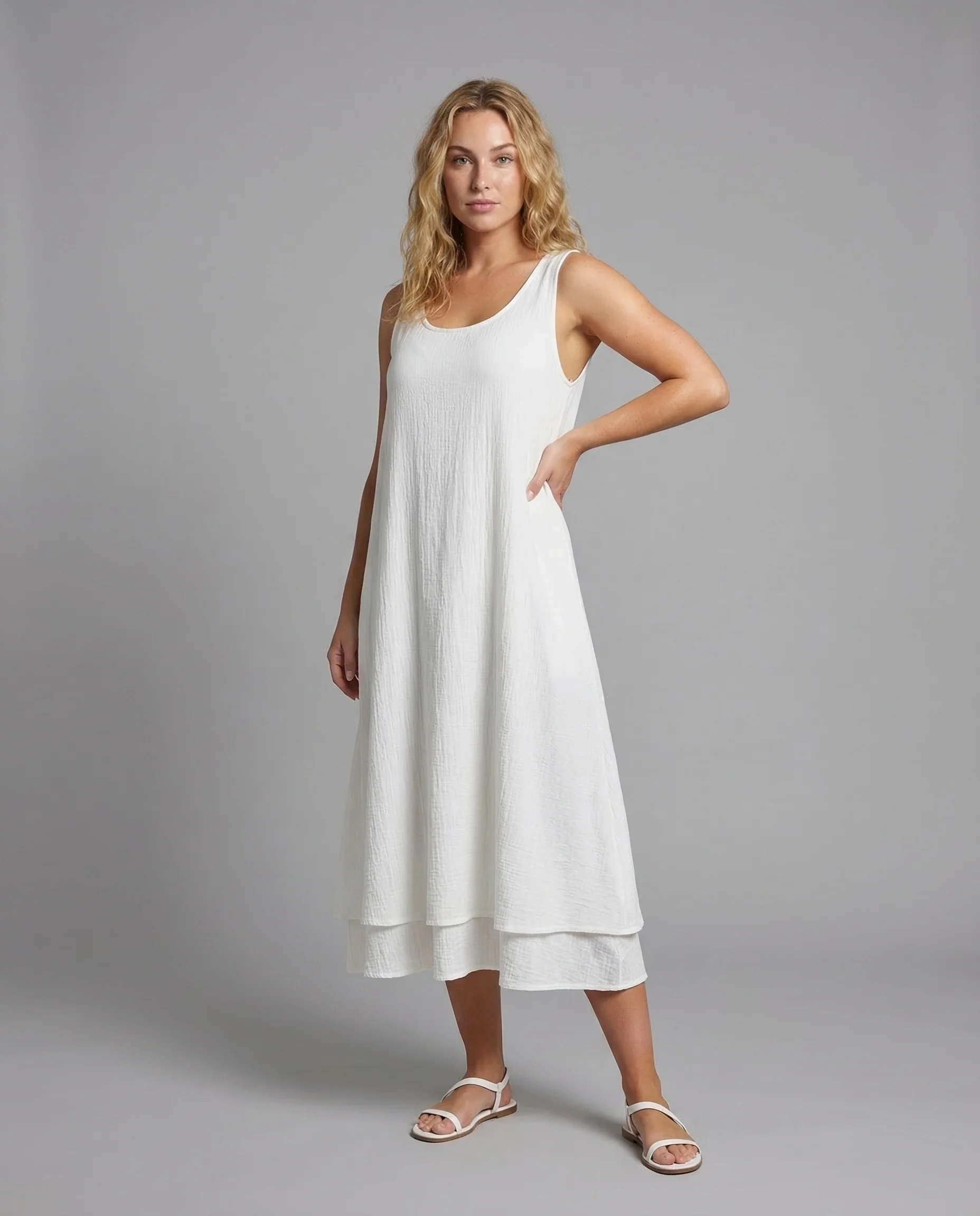 Damen Midikleid Baumwolle A Linie