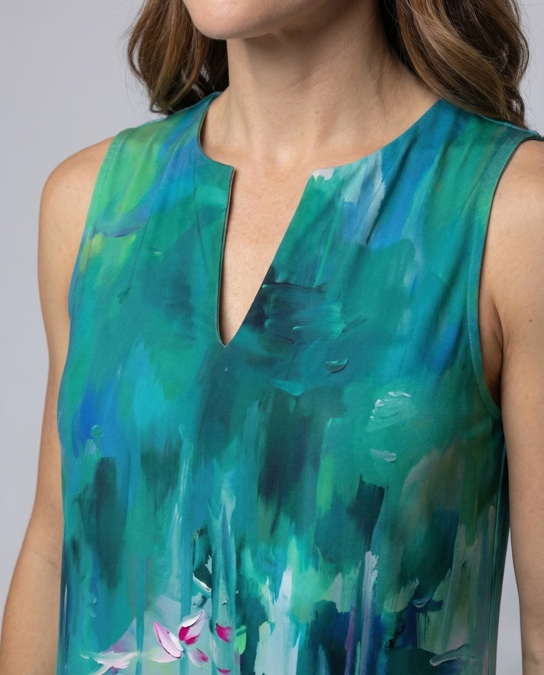 Damen A Linie Kleid Ärmellos V Ausschnitt - Image 3