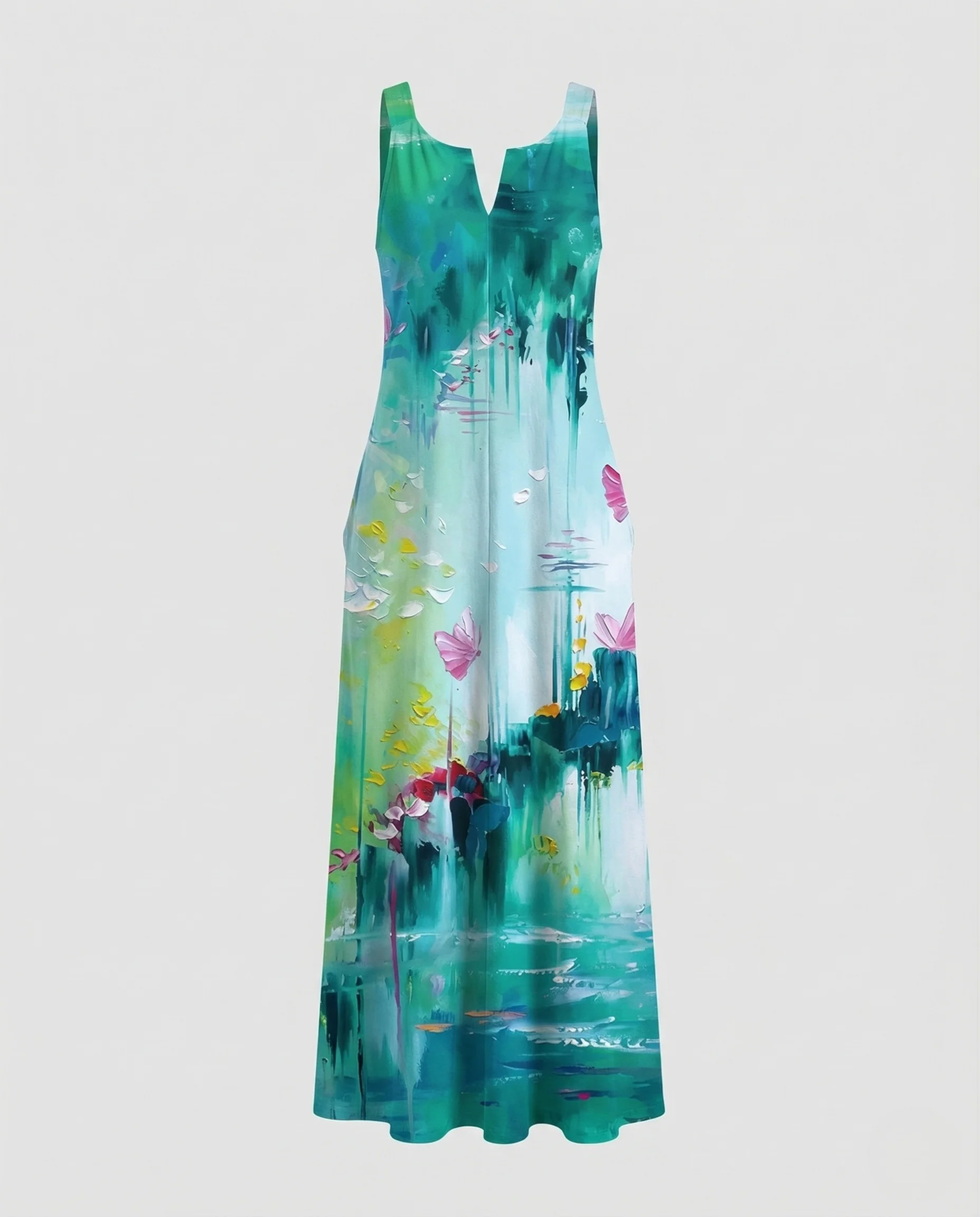 Damen A Linie Kleid Ärmellos V Ausschnitt - Image 5