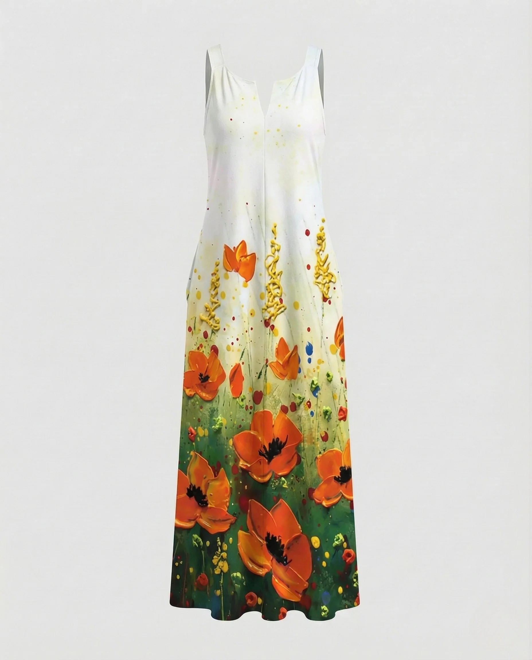 Damen A Linie Kleid Ärmellos V Ausschnitt - Image 6