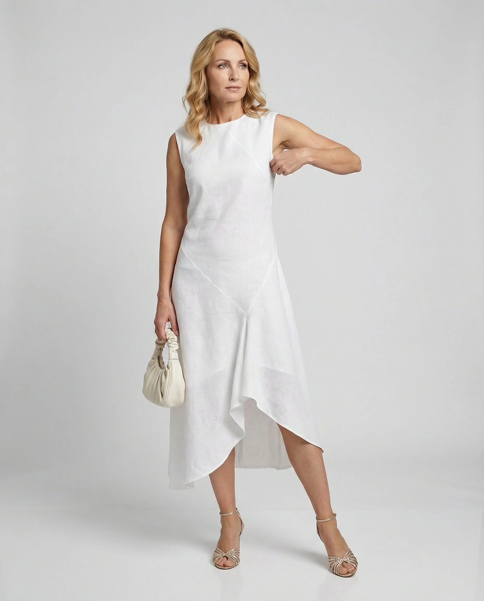 Midikleid Sommer aus Leinen mit asymmetrischem Saum - Image 4