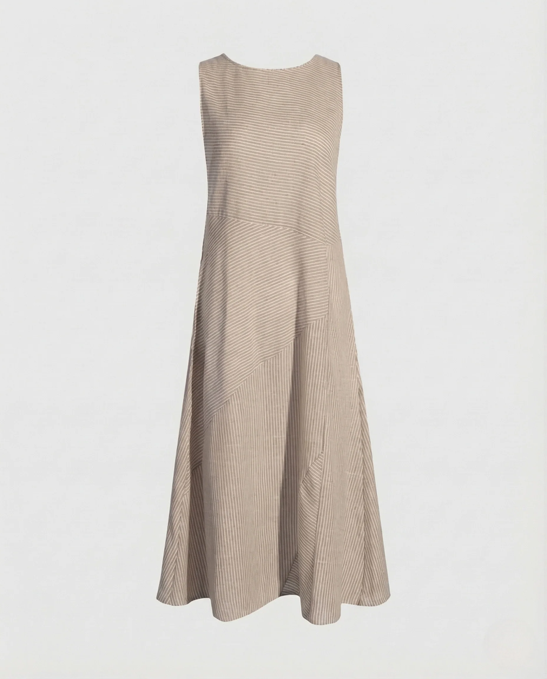 Damen Leinen Midikleid Taschen Ärmellos - Image 7