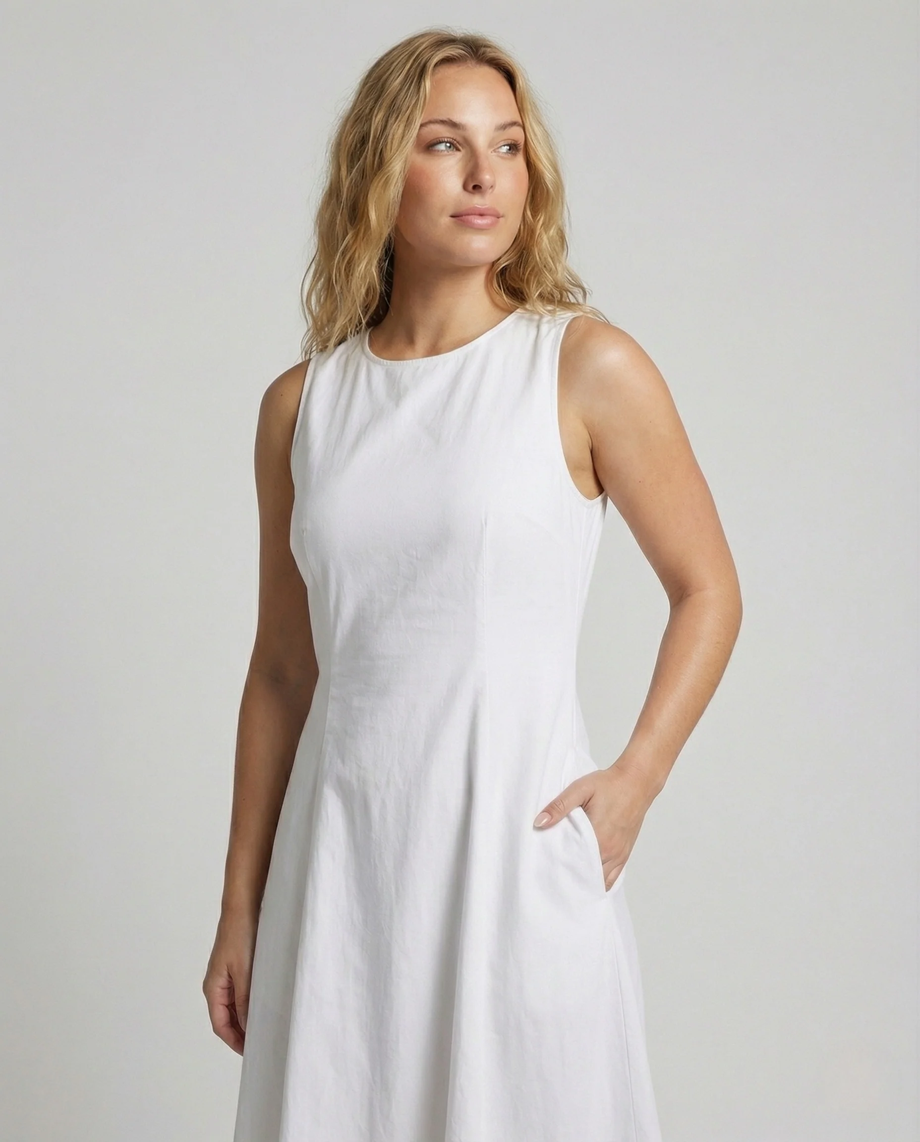 Damen Leinen Baumwolle Maxikleid mit Taschen - Image 2