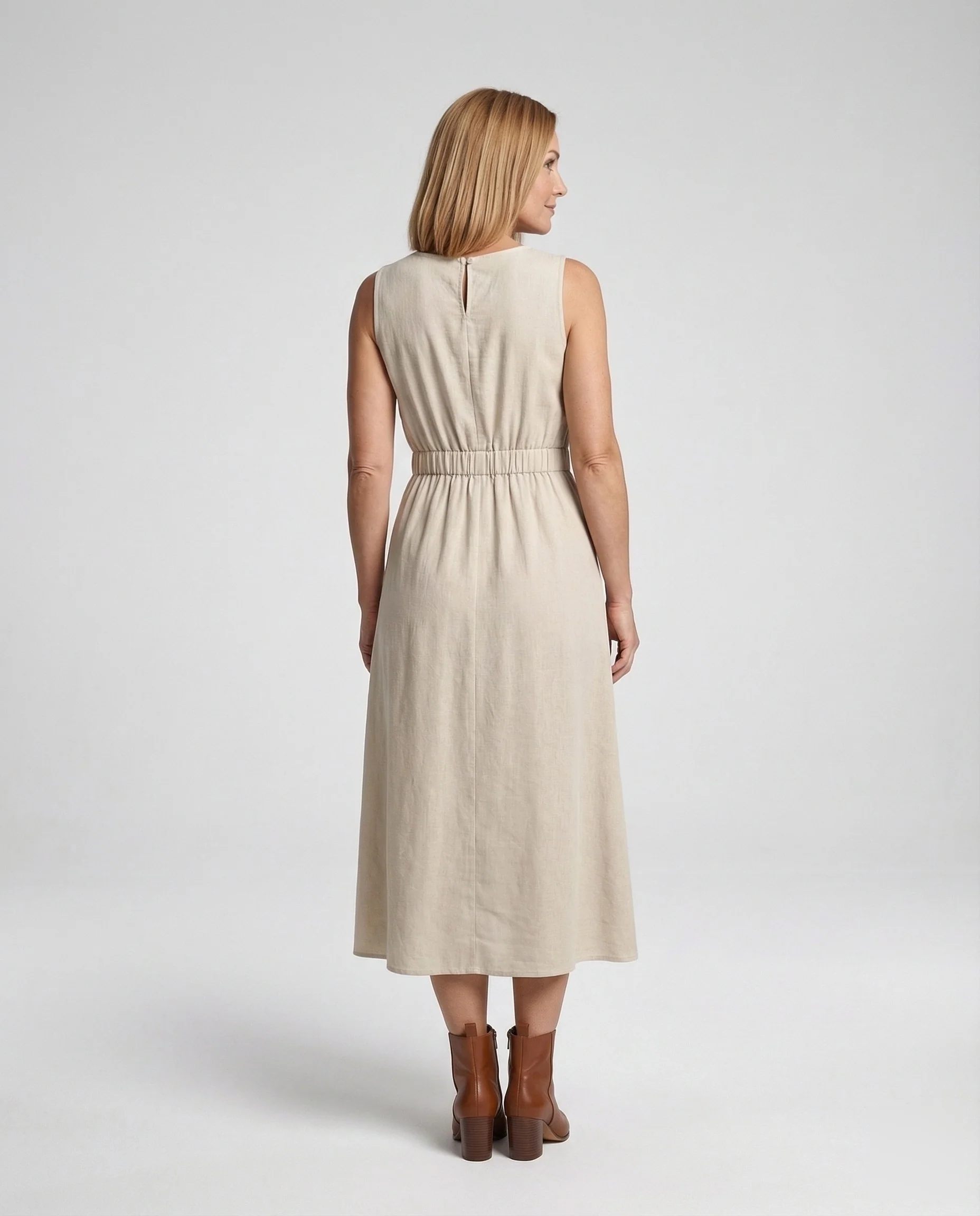 Damen Ärmelloses Maxikleid mit Bindeband und Zierknöpfen - Image 4