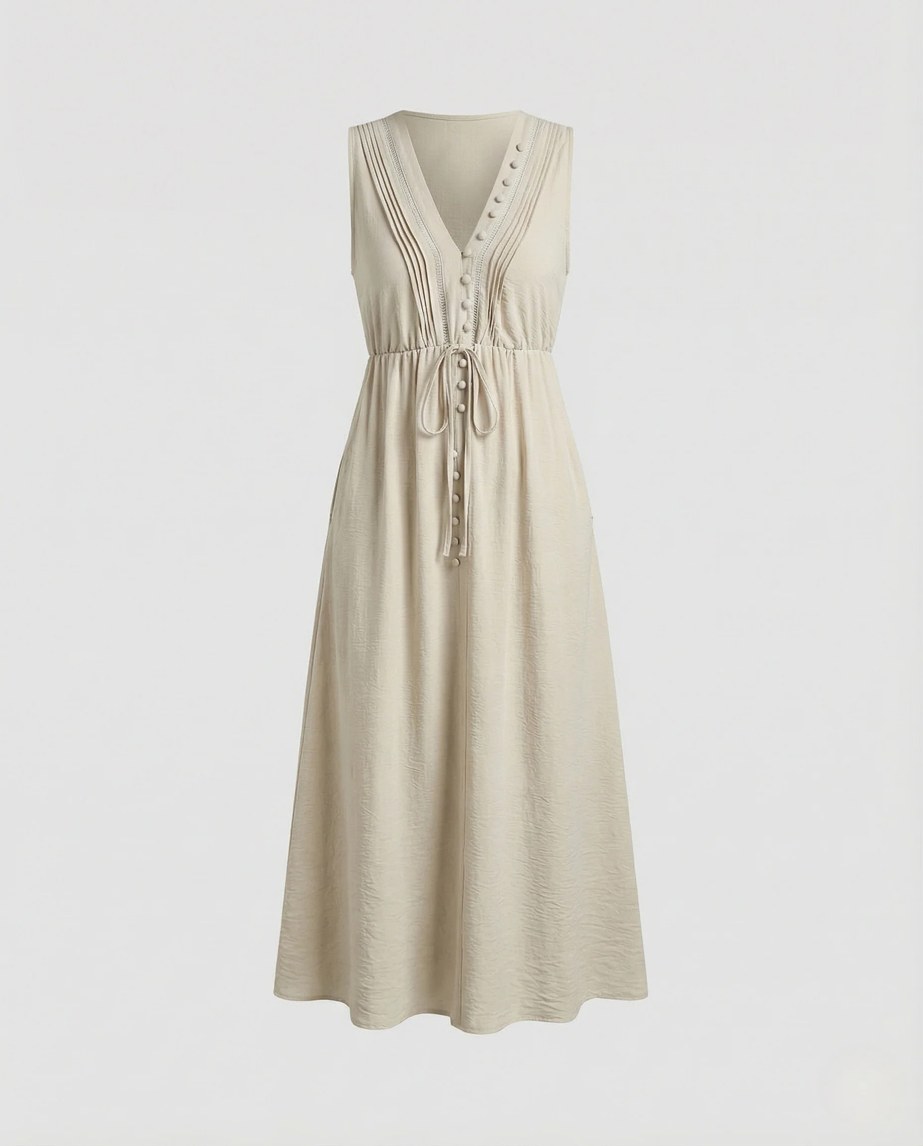Damen Ärmelloses Maxikleid mit Bindeband und Zierknöpfen - Image 5
