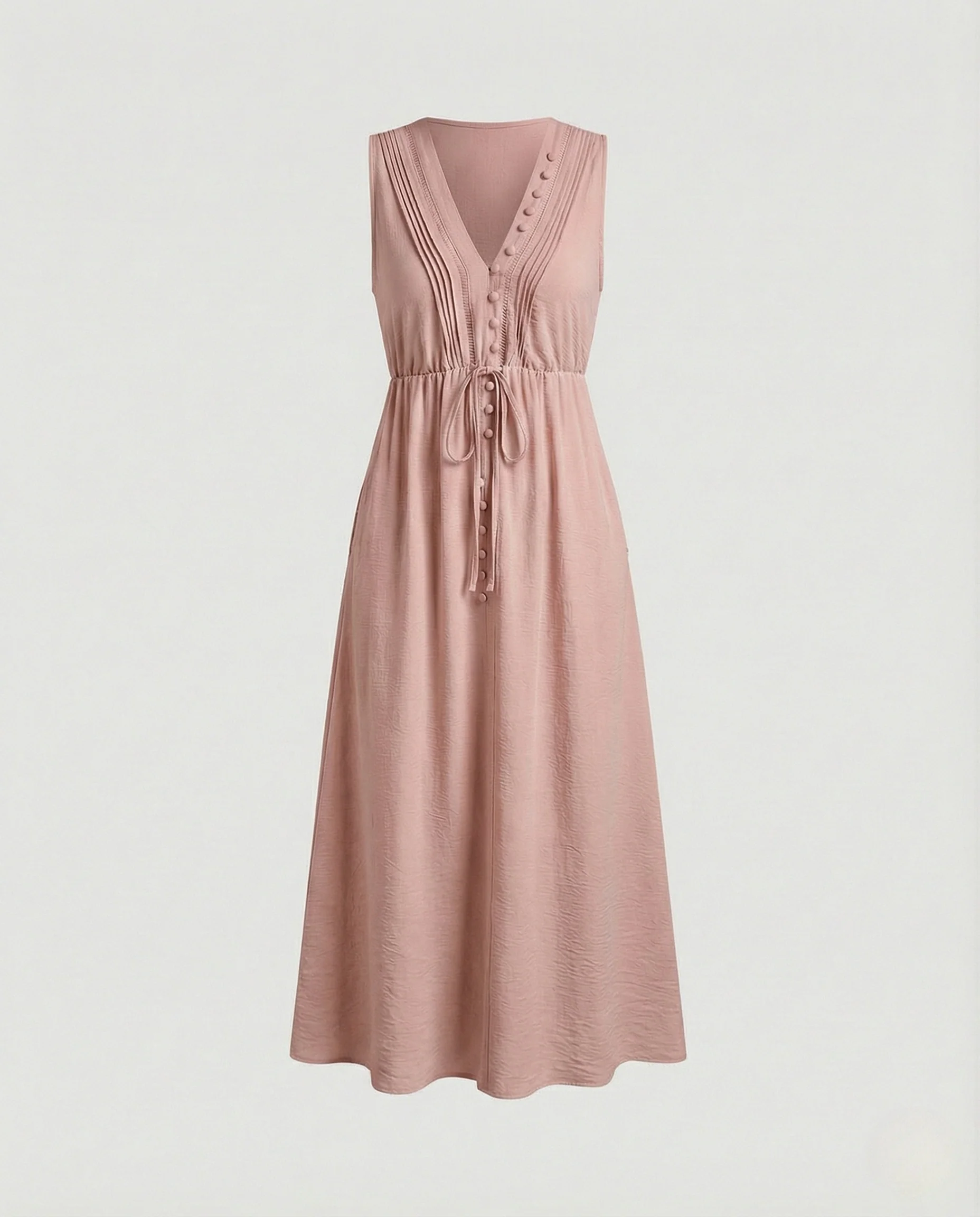 Damen Ärmelloses Maxikleid mit Bindeband und Zierknöpfen - Image 6