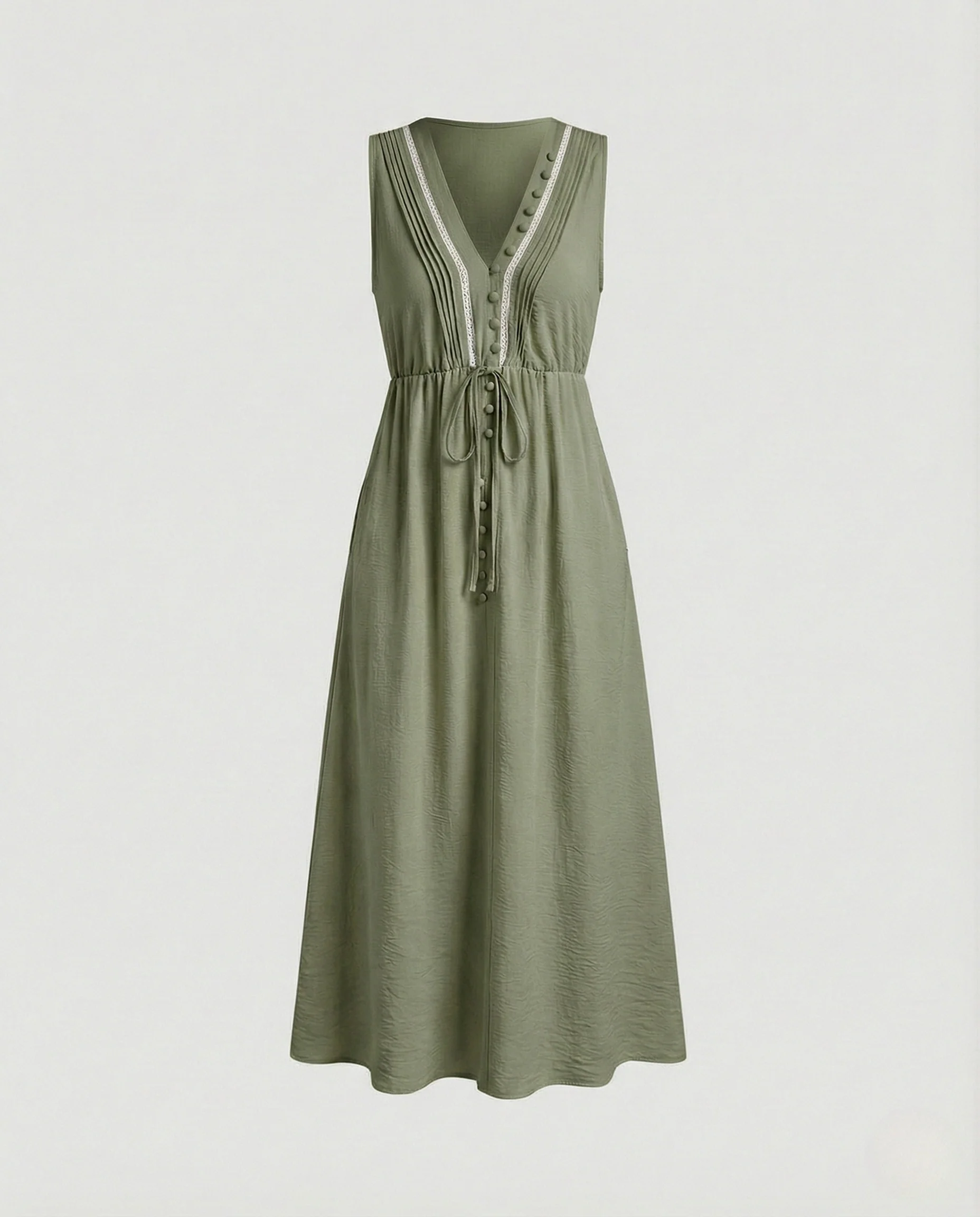 Damen Ärmelloses Maxikleid mit Bindeband und Zierknöpfen - Image 7